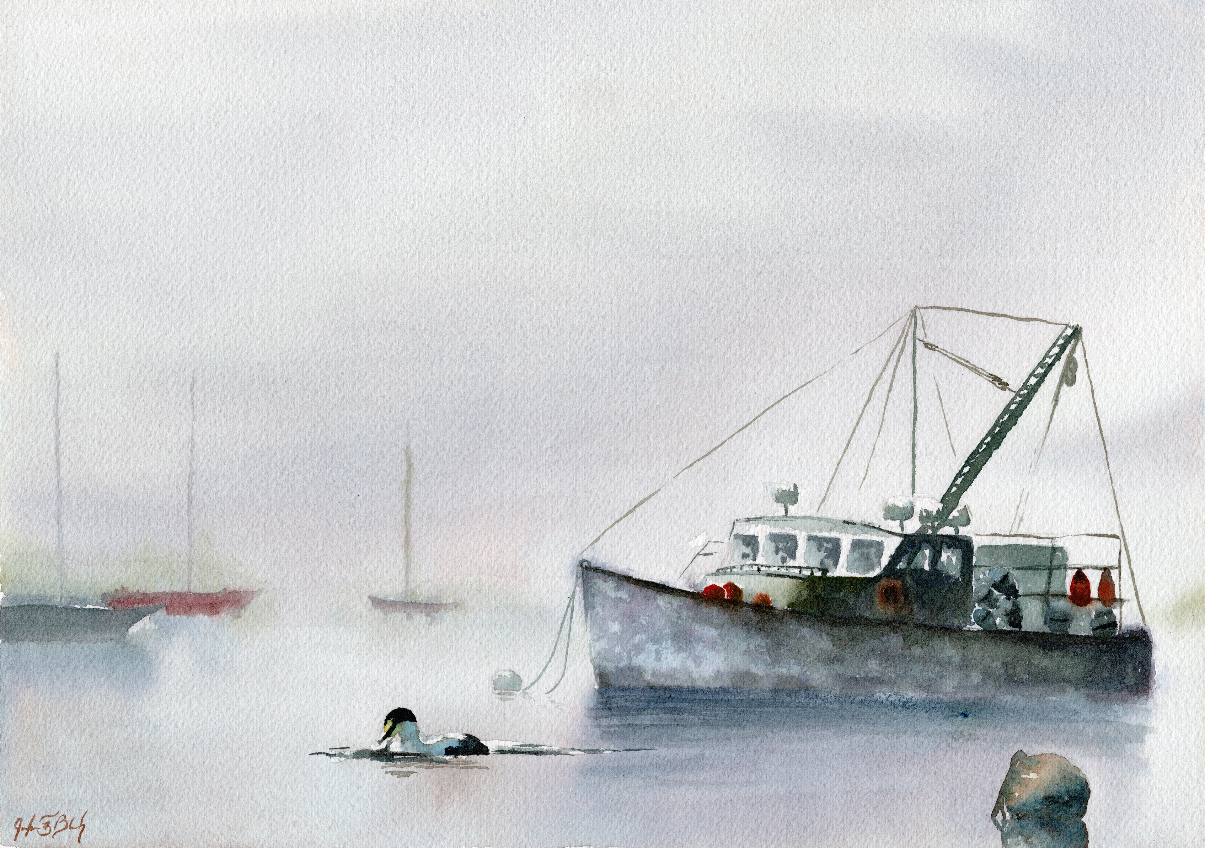 Falmouth Harbor sketch - watercolor, 2020