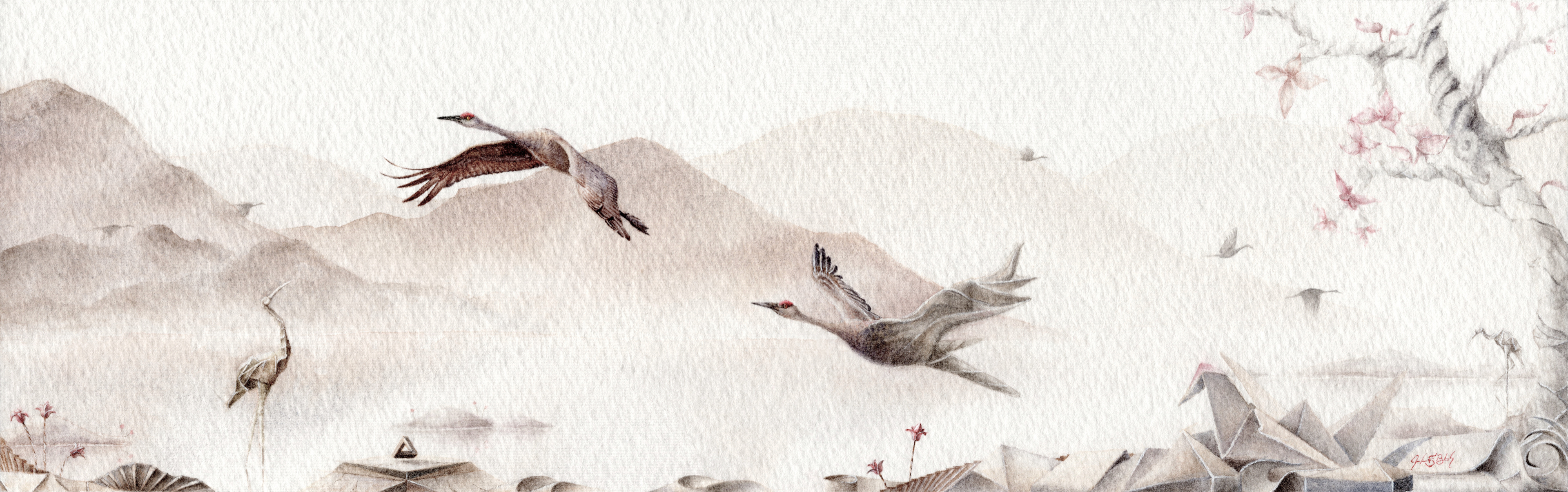 Paper Cranes - Watercolor, 2023
