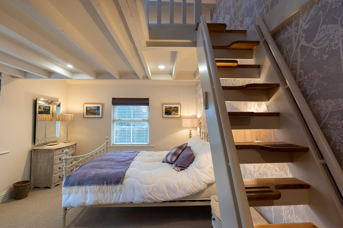 Stairs to the mezzanine level