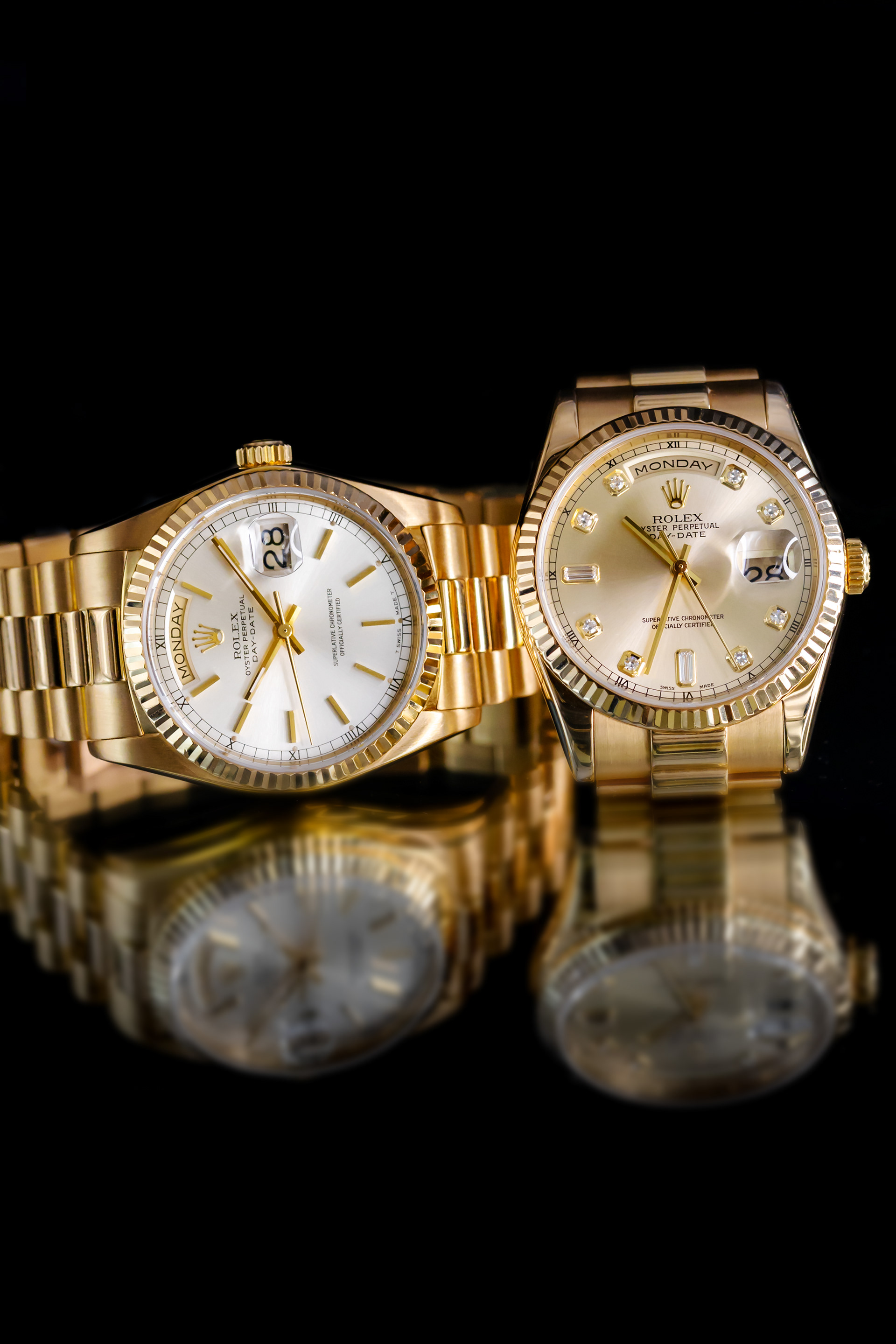 A set of Rolex Day-Date watches white dial and gold dial