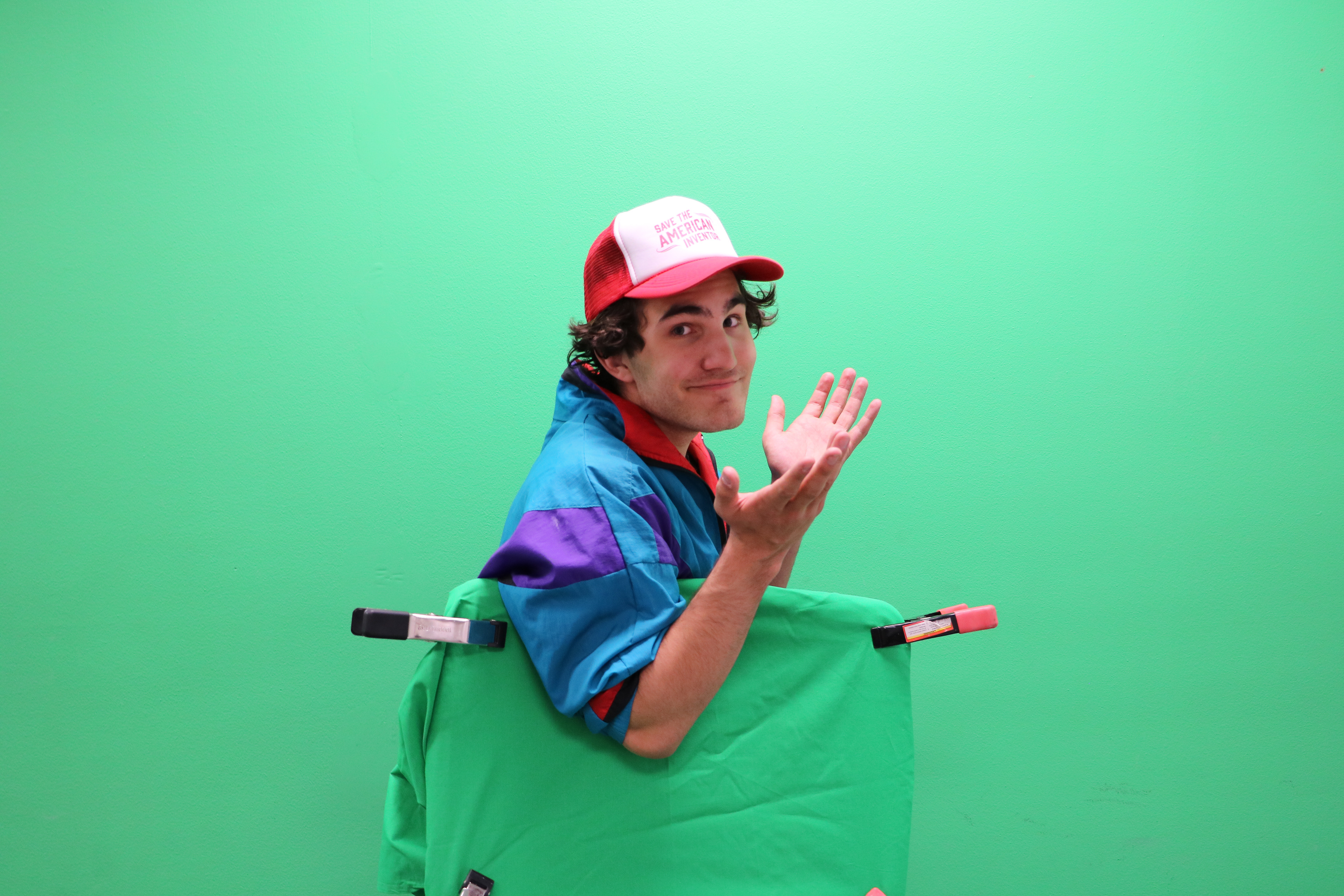 Sam Casey filming assets for an application video for The Second City Film School in 2016 in a studio at The Santa Fe University of Art and Design in New Mexico