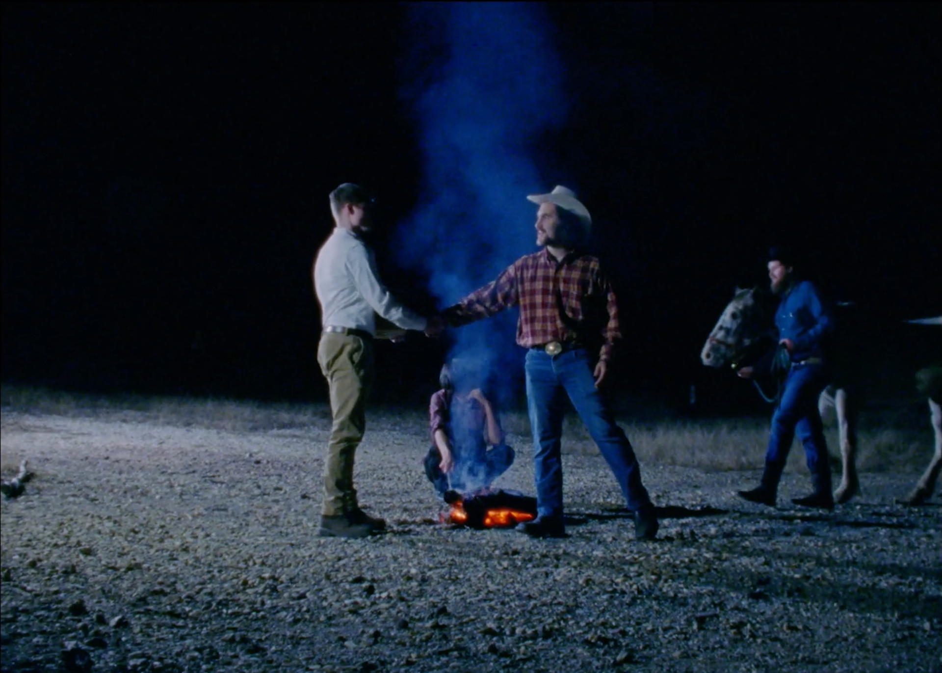 Buddy Love, Haven Pottinger, Sam Casey, and Jozey Jezek leading Jasper the Blind Horse on "The Gift"