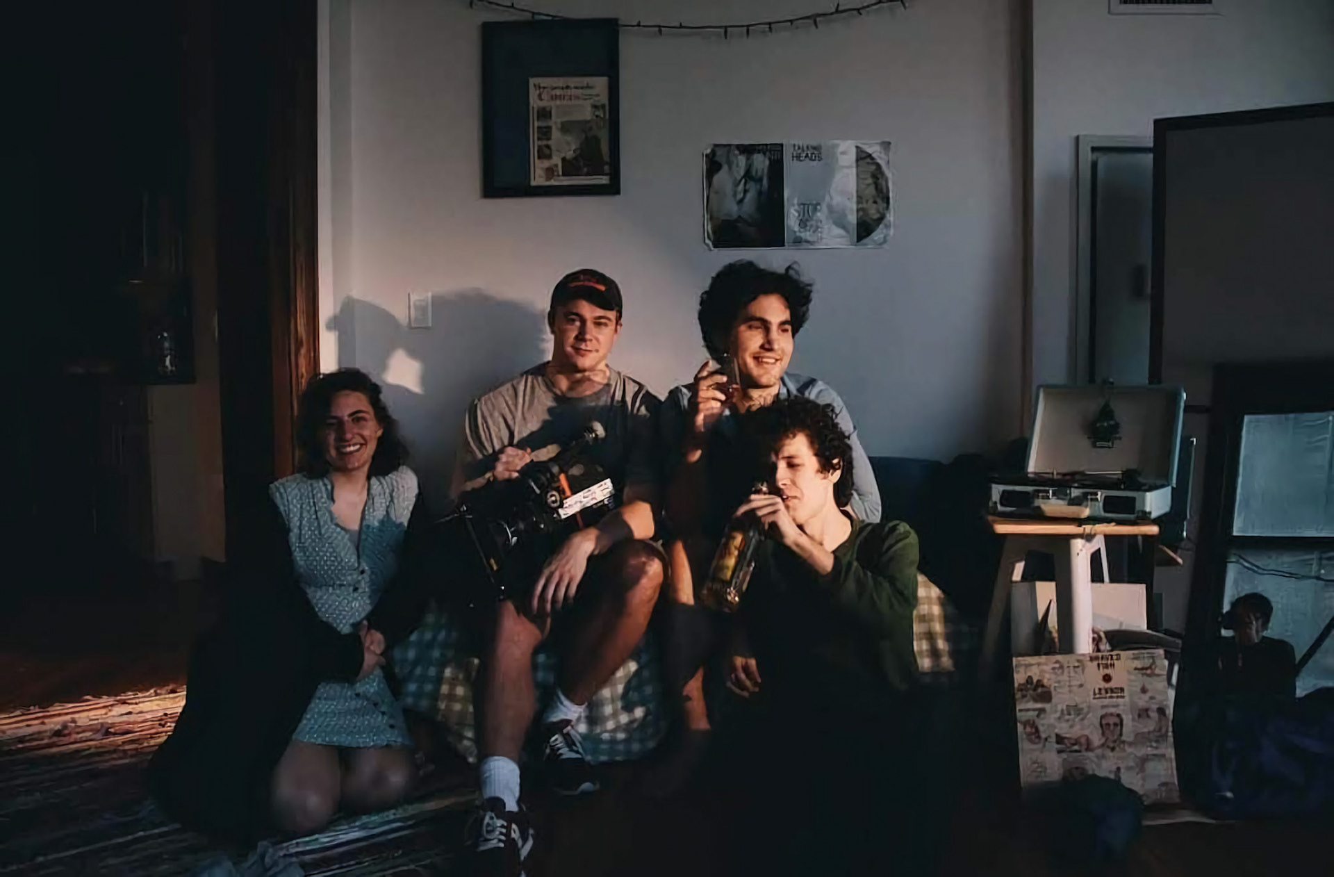 Nadia Ibrahim, Cody Hilliard, Sam Casey, Josh Leftwich, and Luke Silliman on the set of Malort: FTBM (For Those Bitter Moments)