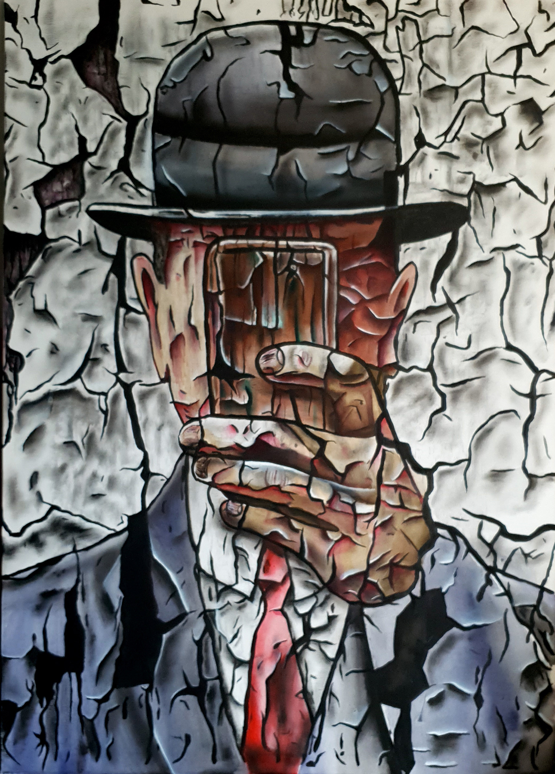 égoportrait hors série Hommage à Magritte Acrylic on canvas. 70 cm X 100 cm / 27 inches X 39 inches Stéphane Martineau Berlin, July 2020