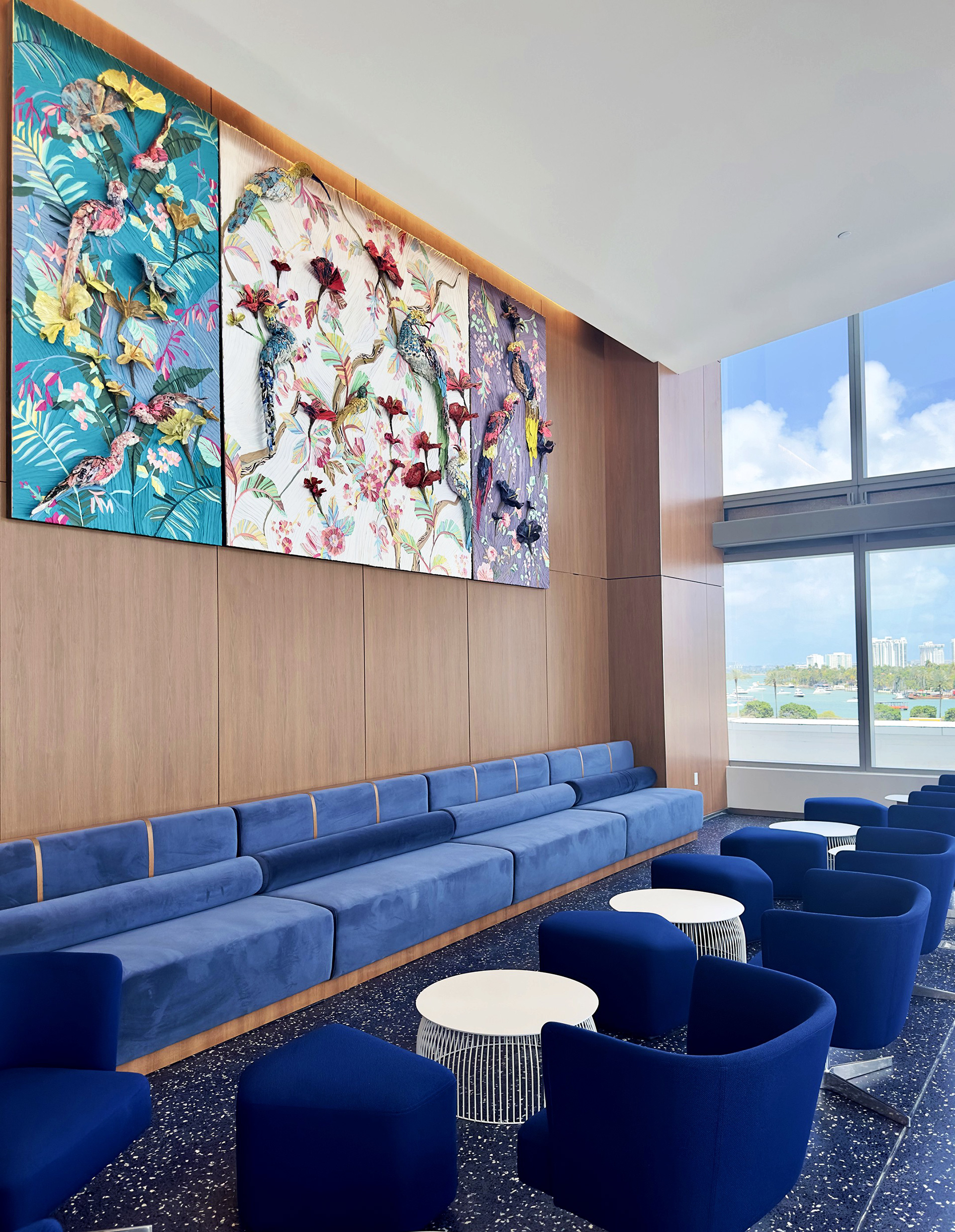 "The Conference of the Birds" 2025 (Installation View) | Discarded textiles on wood | 180 x 92 x 10 in.