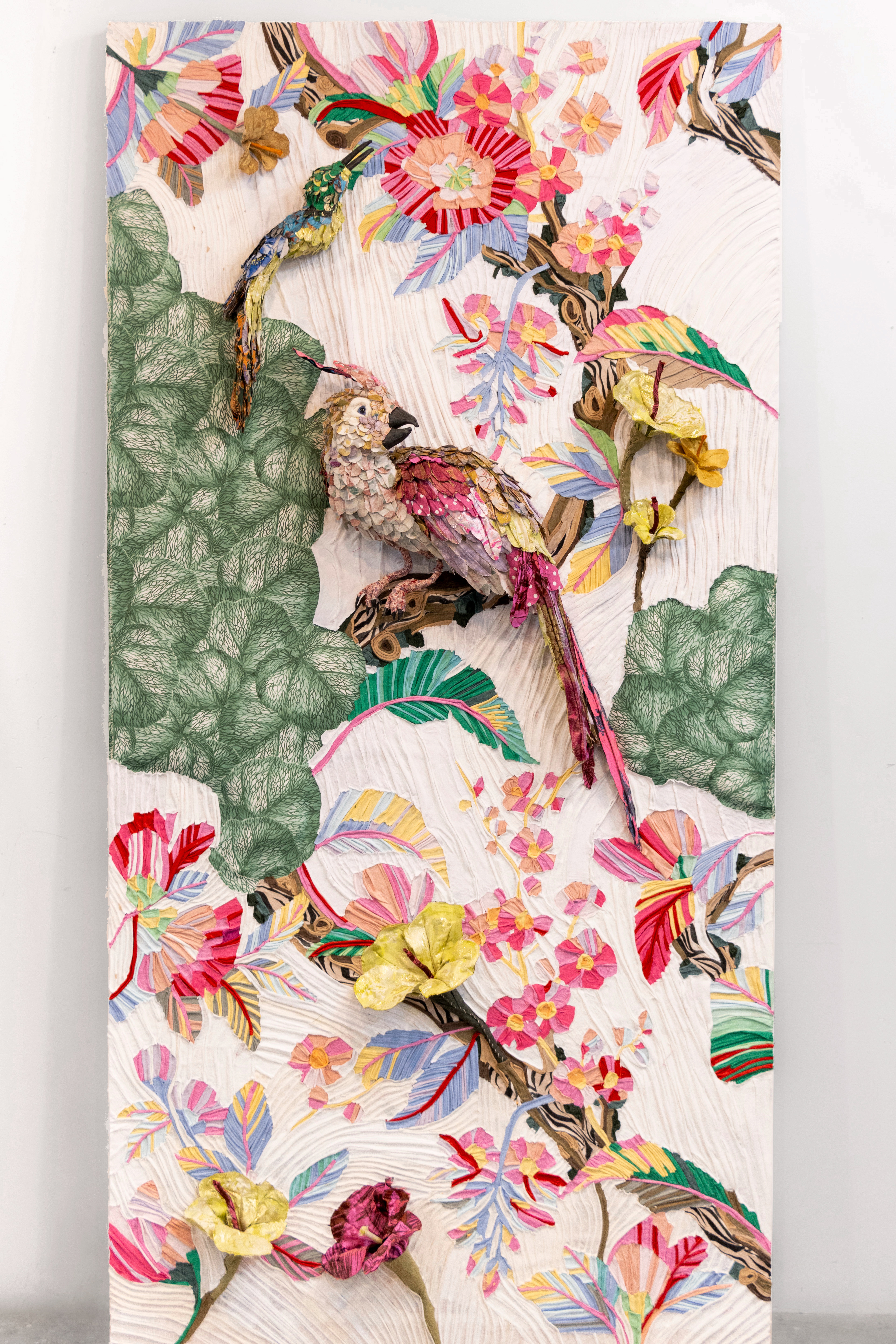 "No Shadows in the Sky, Midday" 2024 | Discarded textiles on wood 4 x 8 ft.