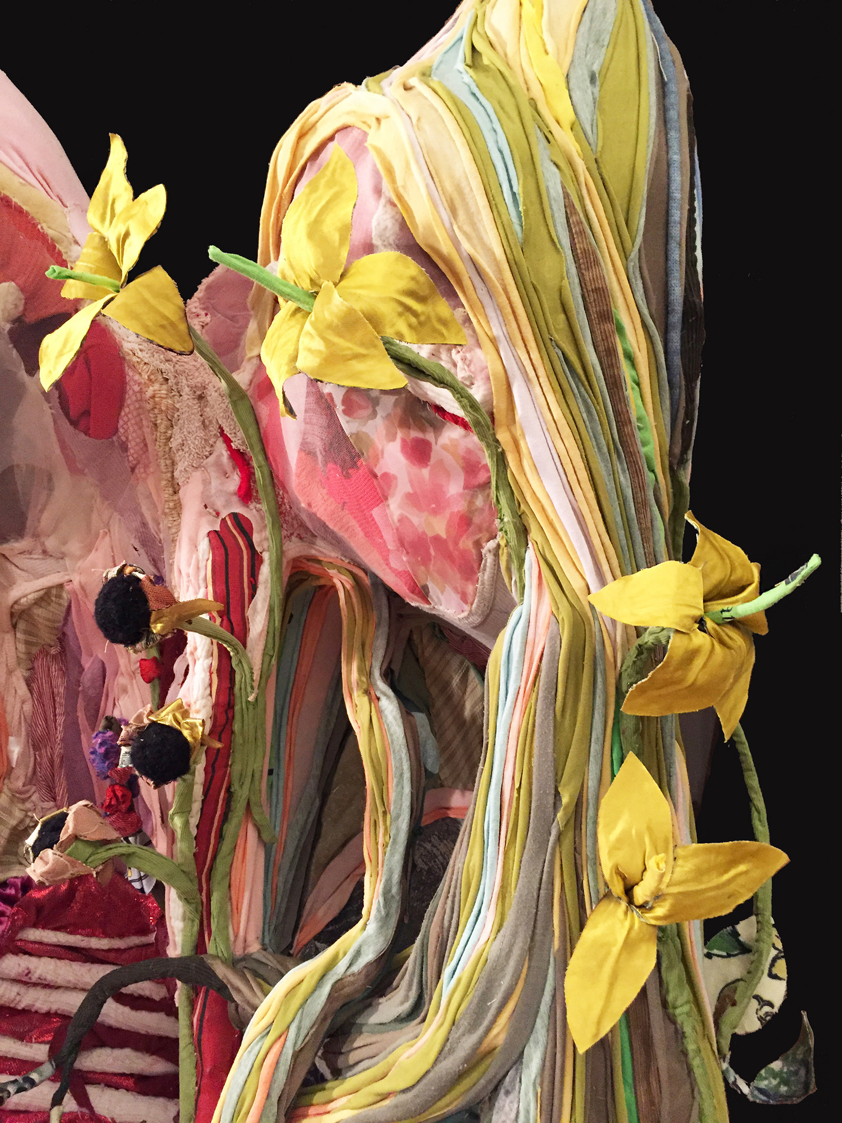 "Alchemy" 2019 (Installation detail, Istituto Marangoni, Miami FL) | Discarded clothing, moss, meat hooks