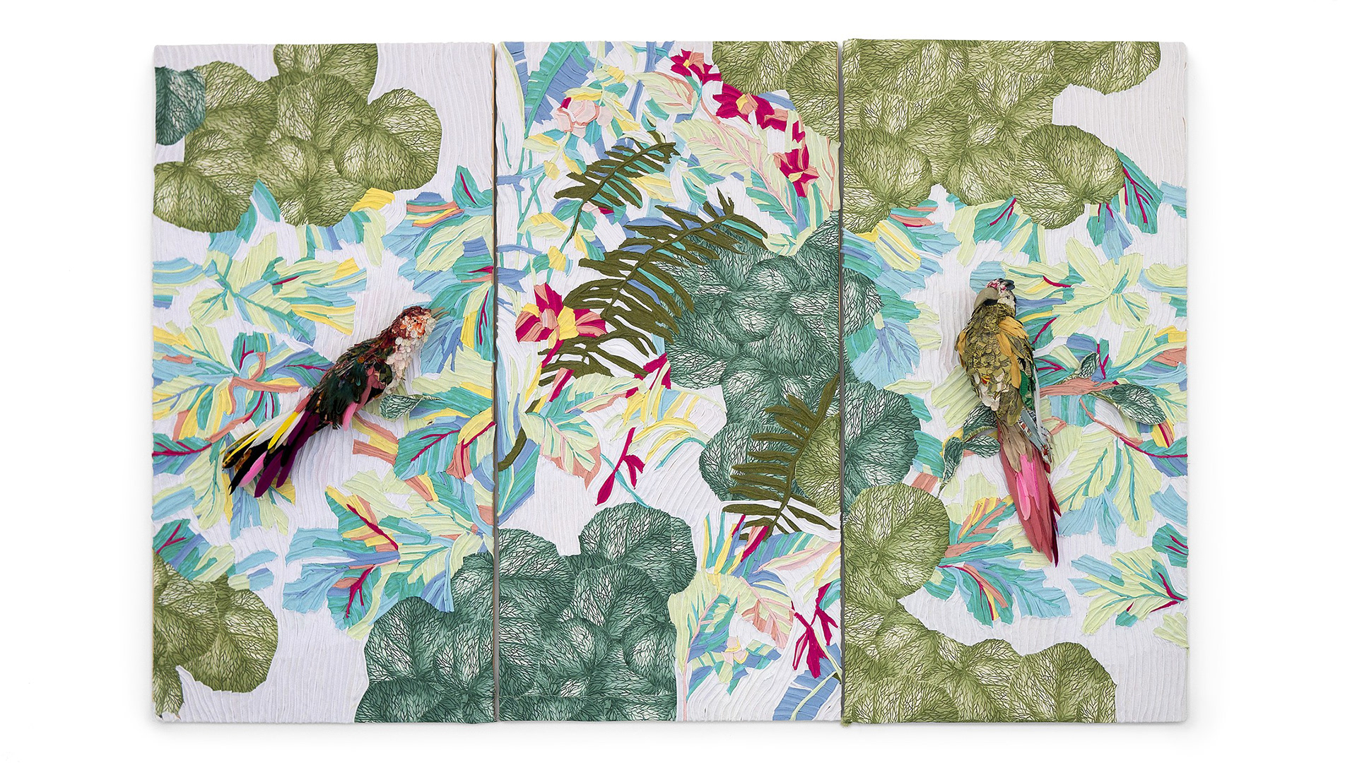 "Becoming Native" 2022 | Discarded Textiles on Wood | 72 x 48 x 7 in.