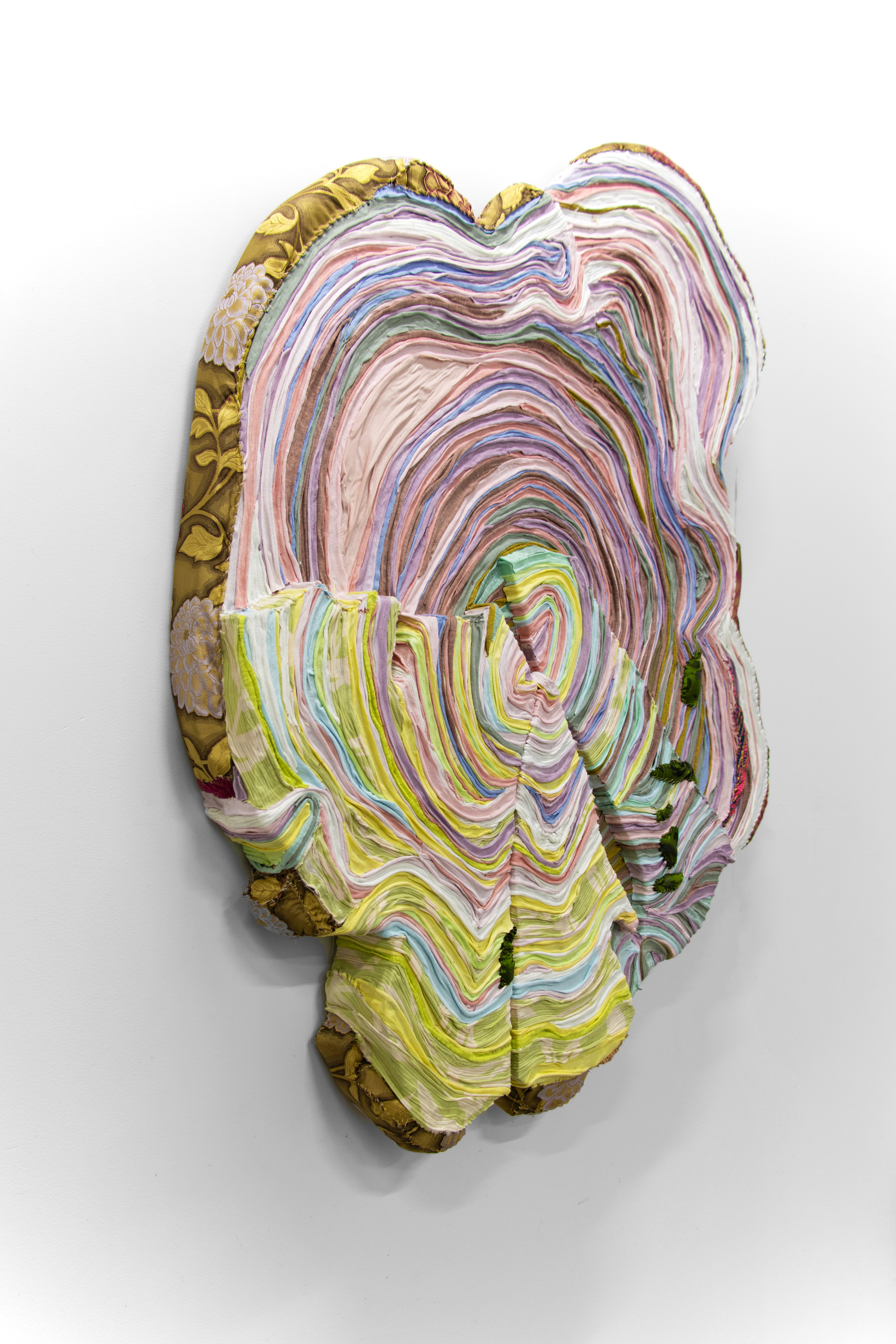 "Sylvan Sentience" 2025 | Discarded textiles on wood | 51 x 40 x 5 in.