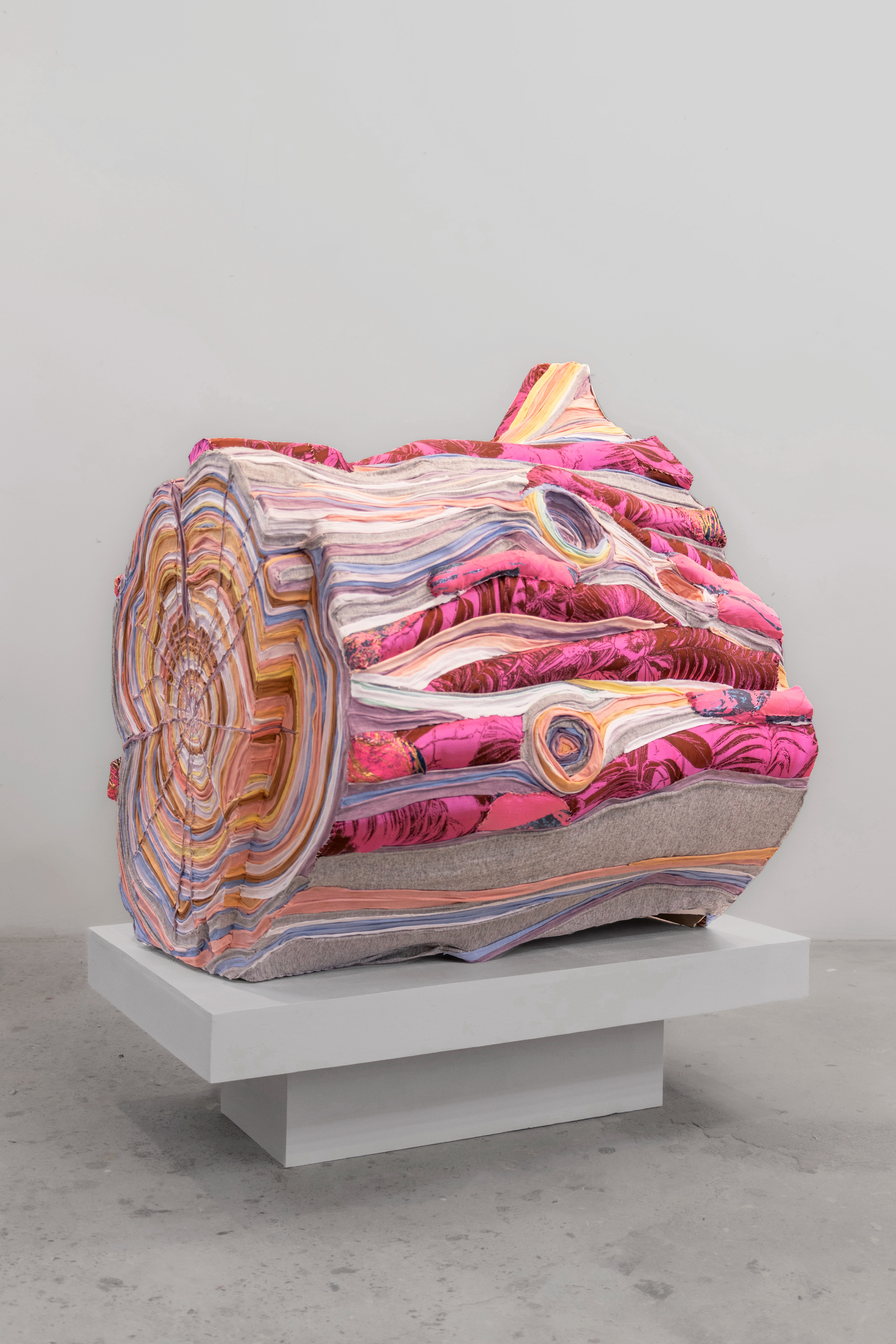 "Sunset" 2024 | Discarded textiles on wood 37 x 36 x 39 in.