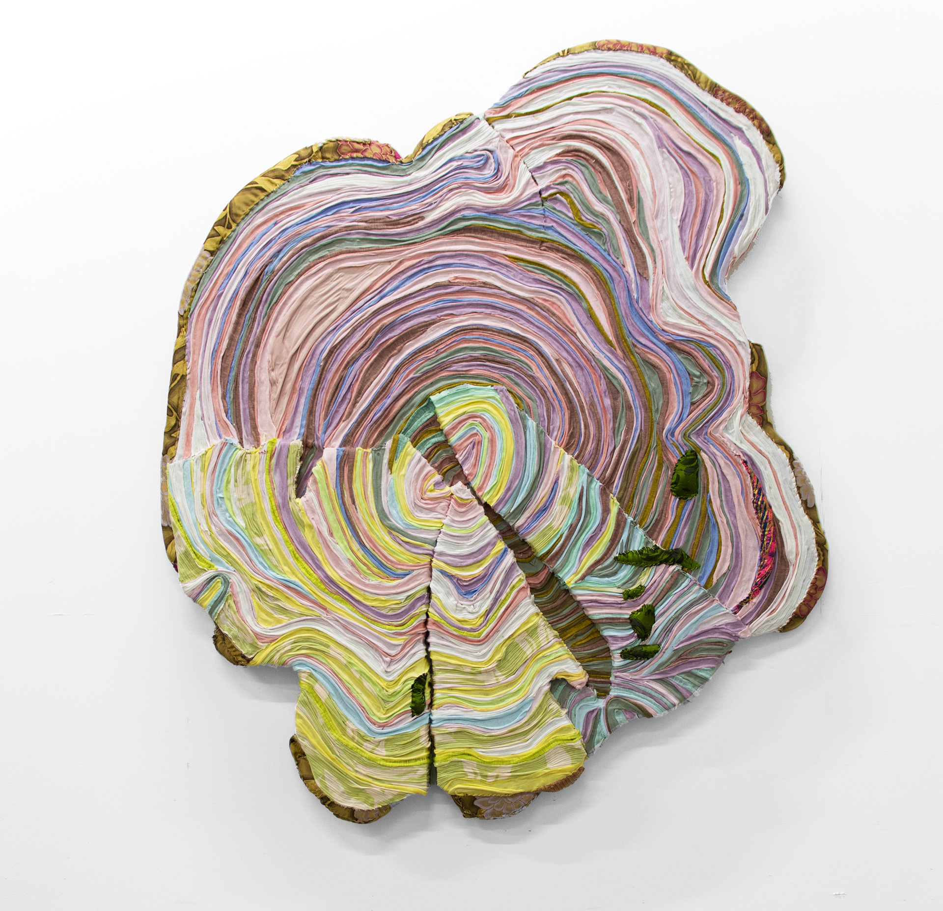 "Sylvan Sentience" 2025 | Discarded textiles on wood | 51 x 40 x 5 in.