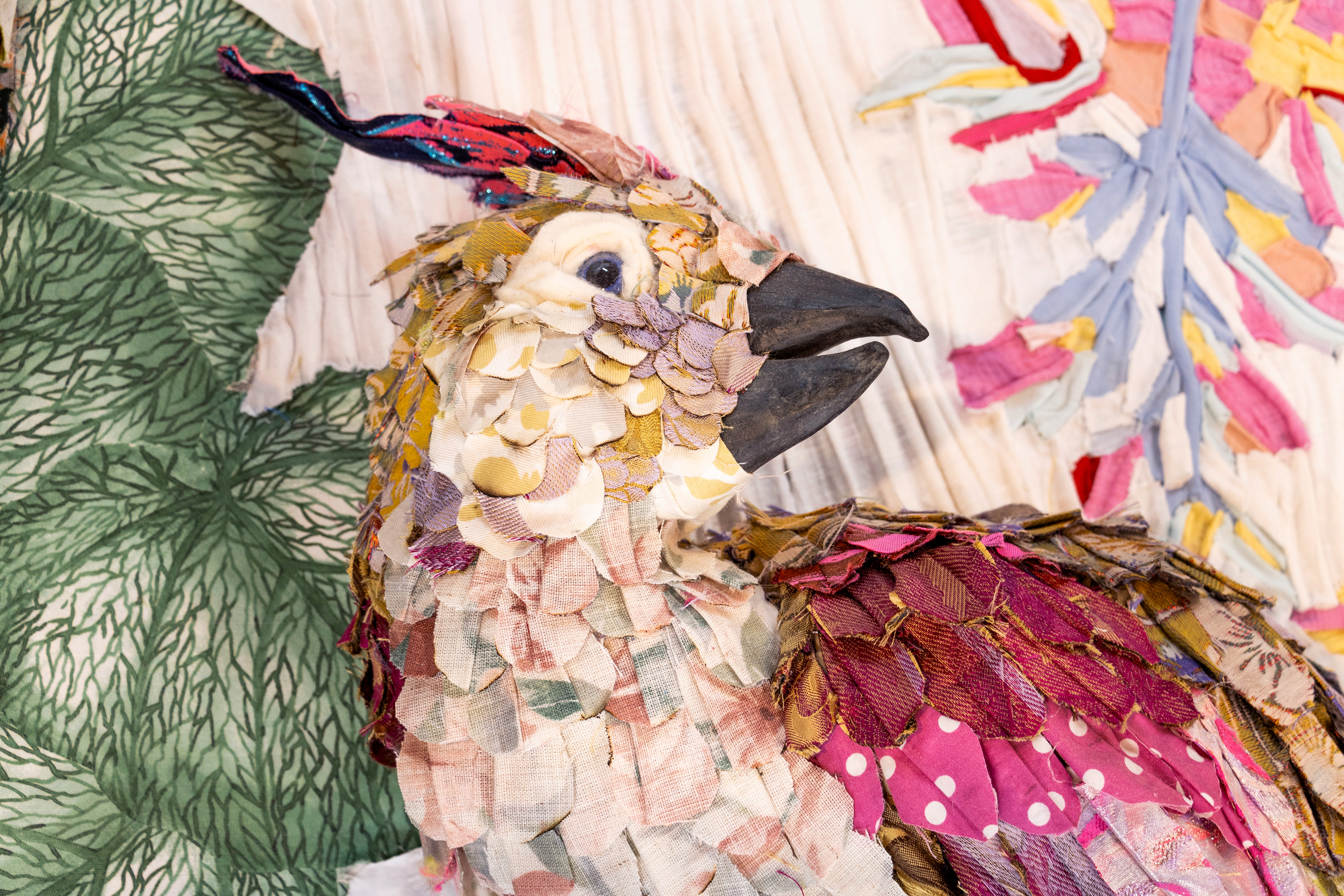 "No Shadows in the Sky, Midday" 2024 (Detail) | Discarded textiles on wood 4 x 8 ft.