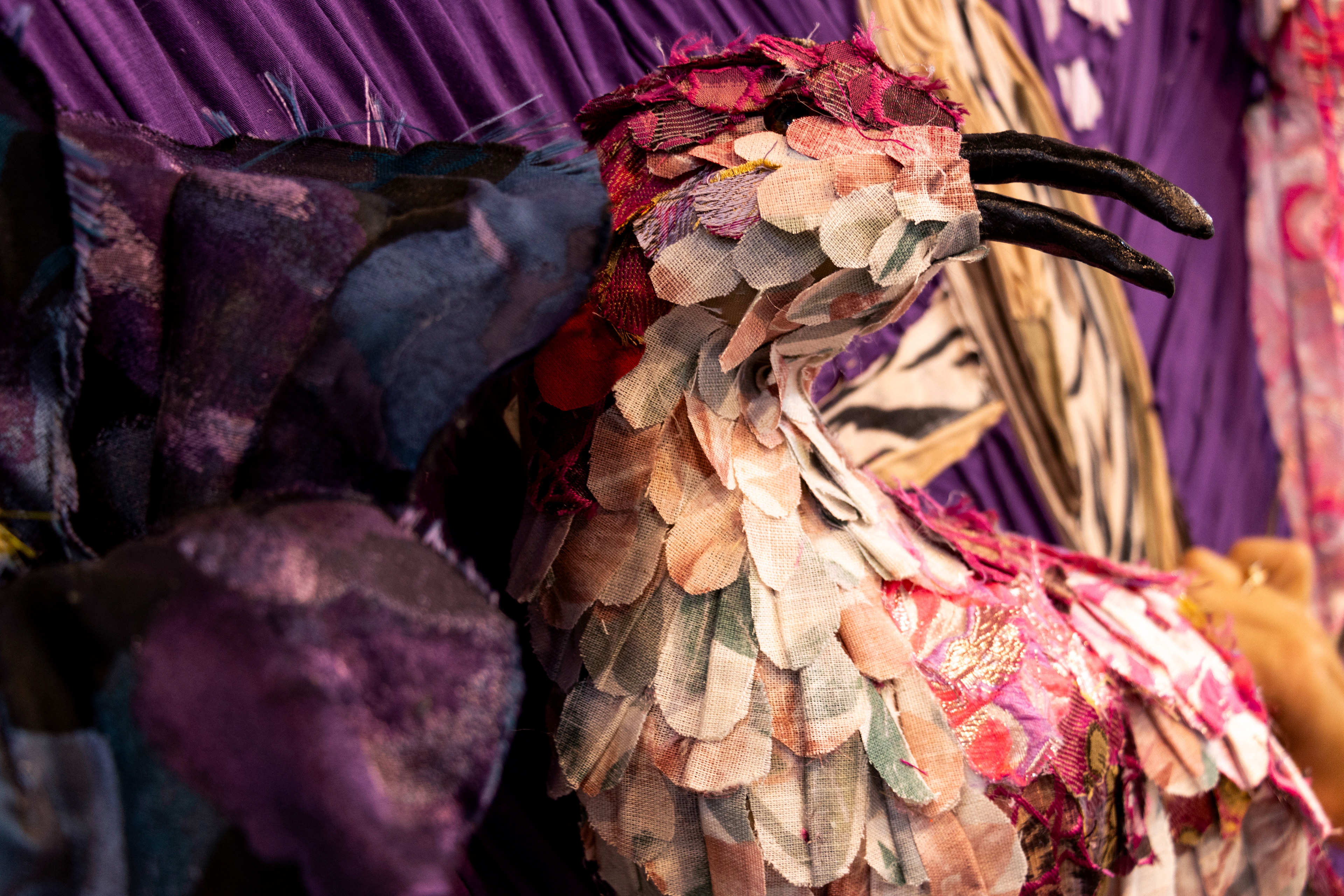 "No Shadows in the Sky, Twilight" 2024 (Detail) | Discarded textiles on wood 4 x 8 ft.