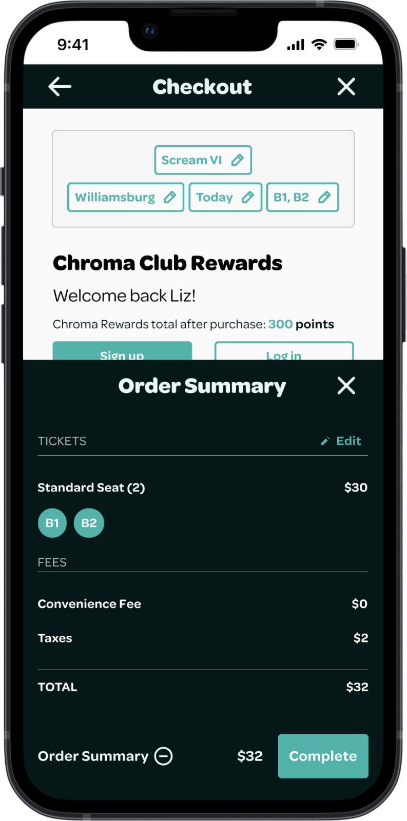 Order summary expands from bottom navigation bar