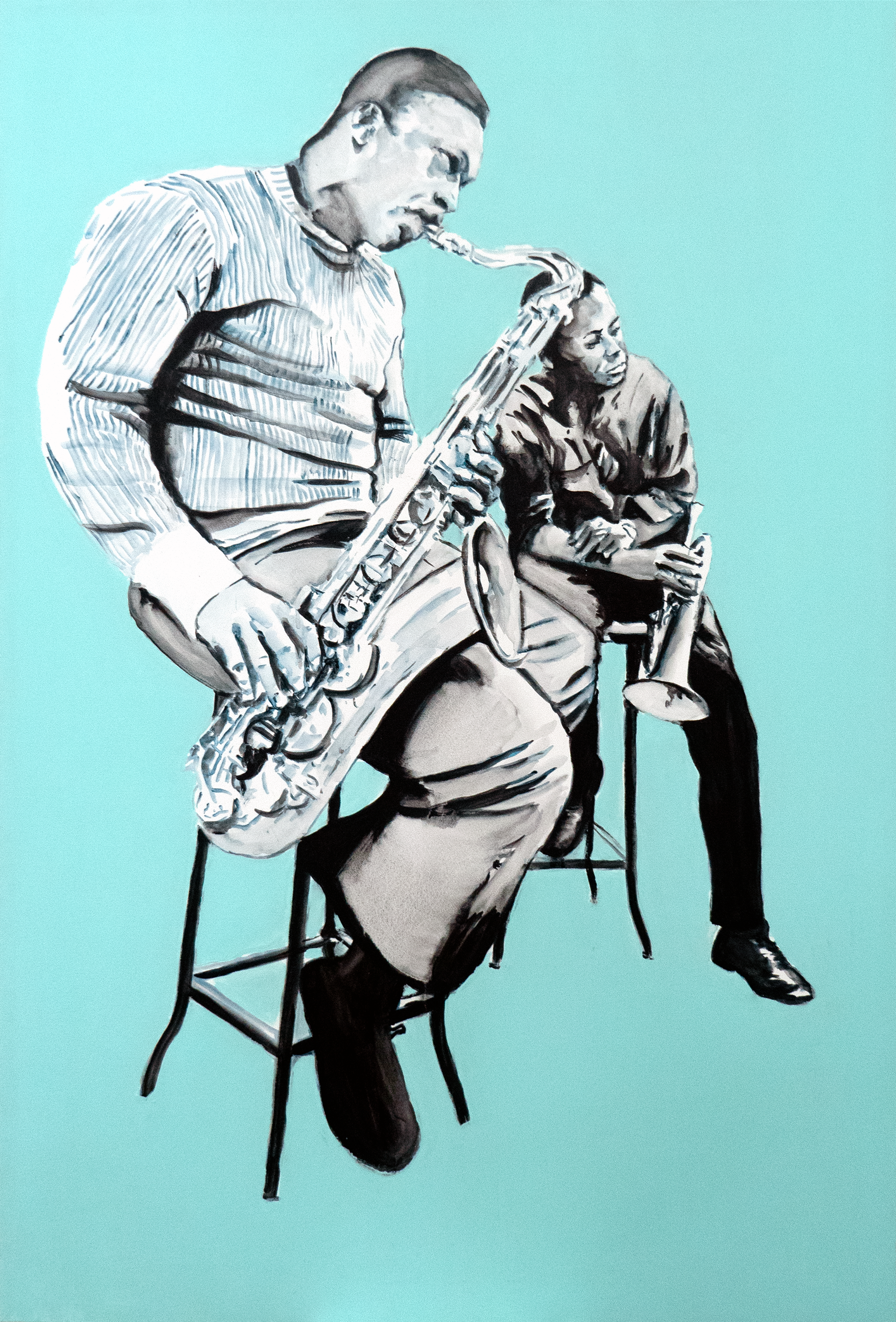 Coltrane / Davis - Watercolor and acrylic on canvas 100x150cm