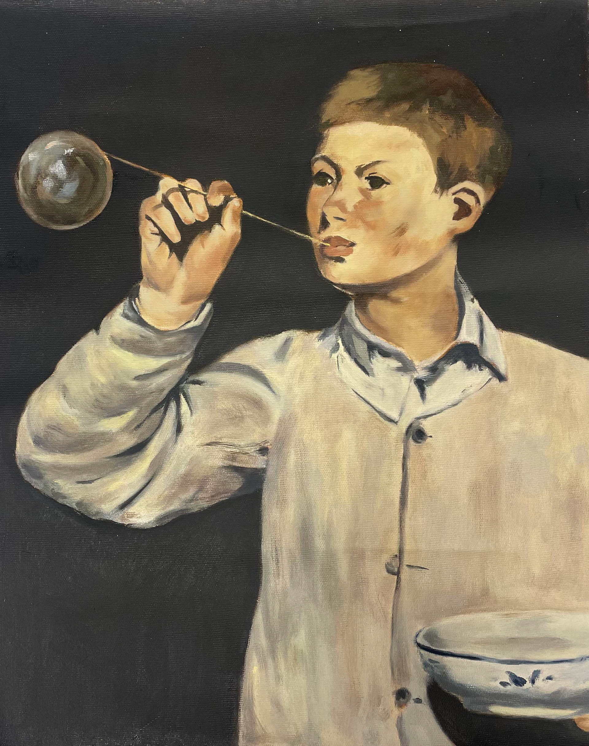 Mastercopy of Boy Blowing Bubbles (Manet) 2024, oil on canvas, 40 x 60 cm (15.748 x 23.622 in)