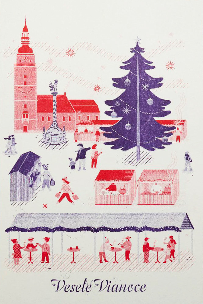 christmas market risography postcard