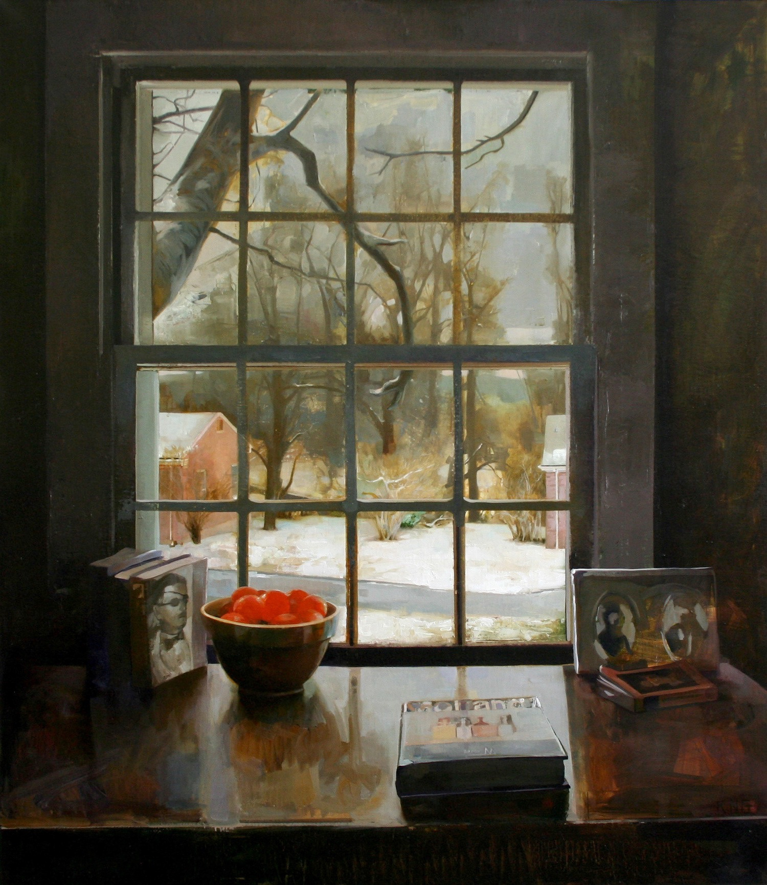 Kevin Neal Gardner, artist, painting of Berea, Kentucky, snowscape from window