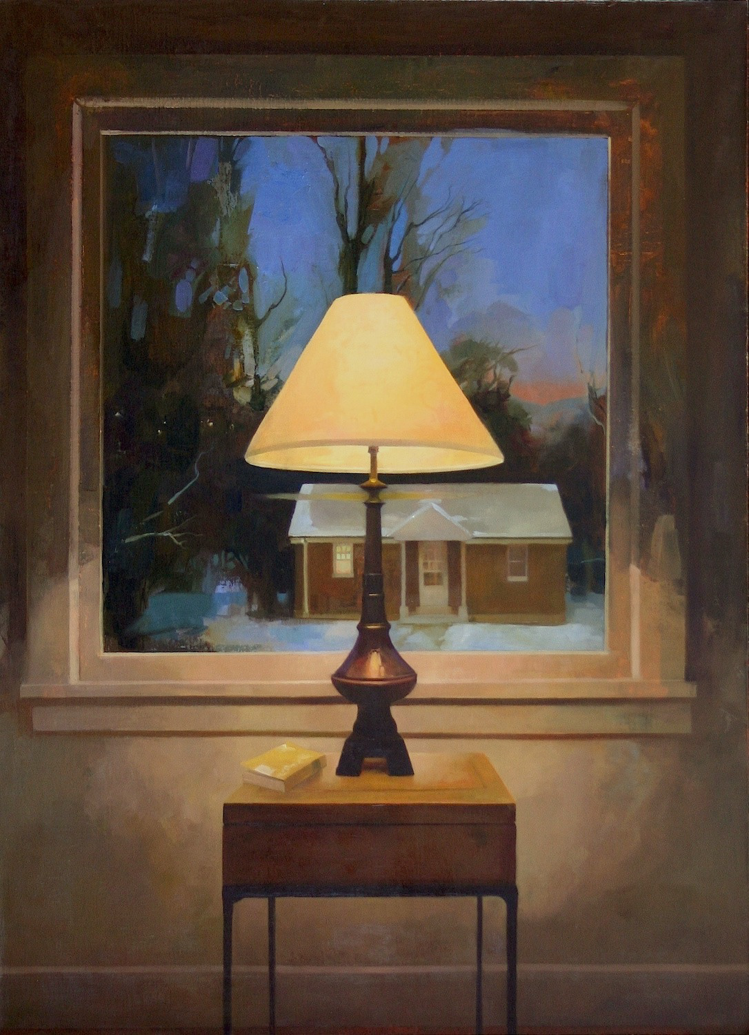 Kevin Neal Gardner, artist, painting of lamp, landscape, and window