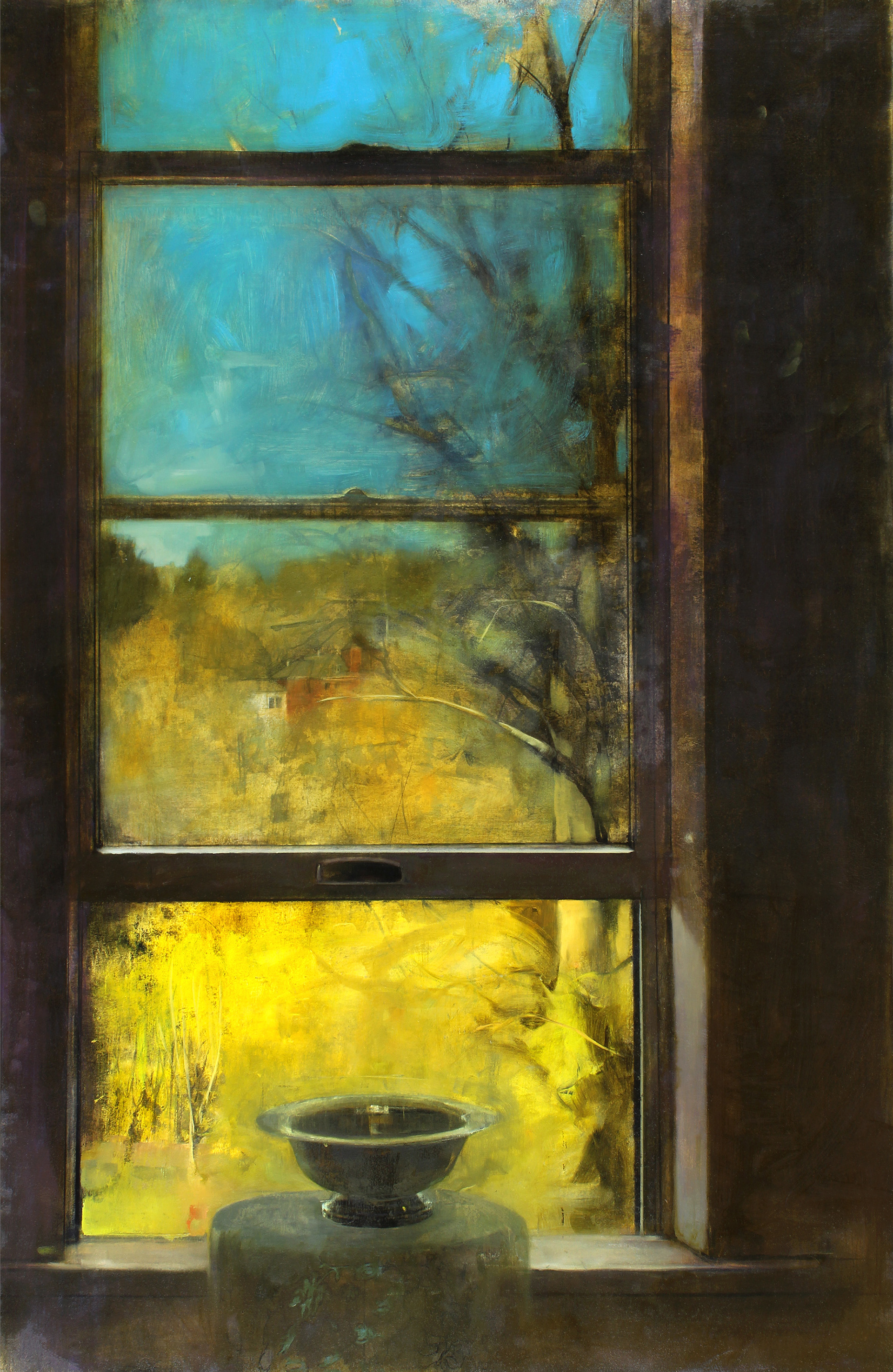 Kevin Neal Gardner, artist, painting of studio window, Johnson, Vermont