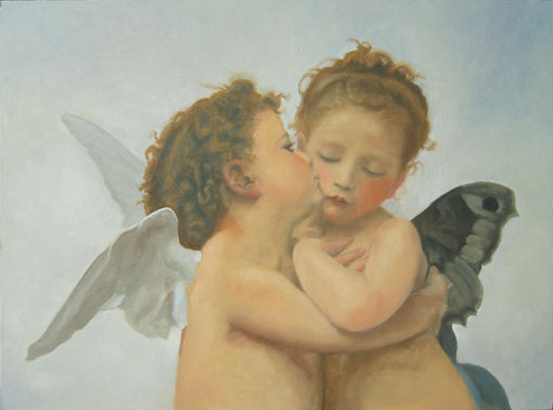 The first kiss (Detail) - William Adolphe Bouguereau - 1890       Oil on wood panel - 30x40cm