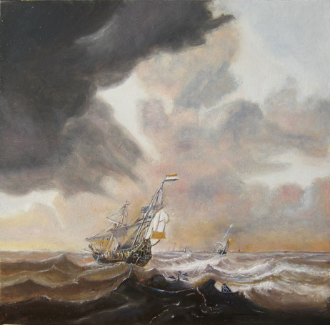 The Storm - Peter Coopse - 1760 Oil on wood panel - 24x24cm