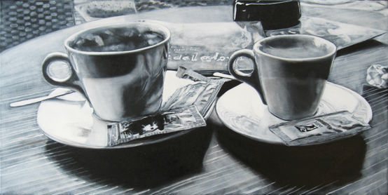 Un café et un Capuccino, s'il vous plaît -2013       Oil on canvas 50x100 cm