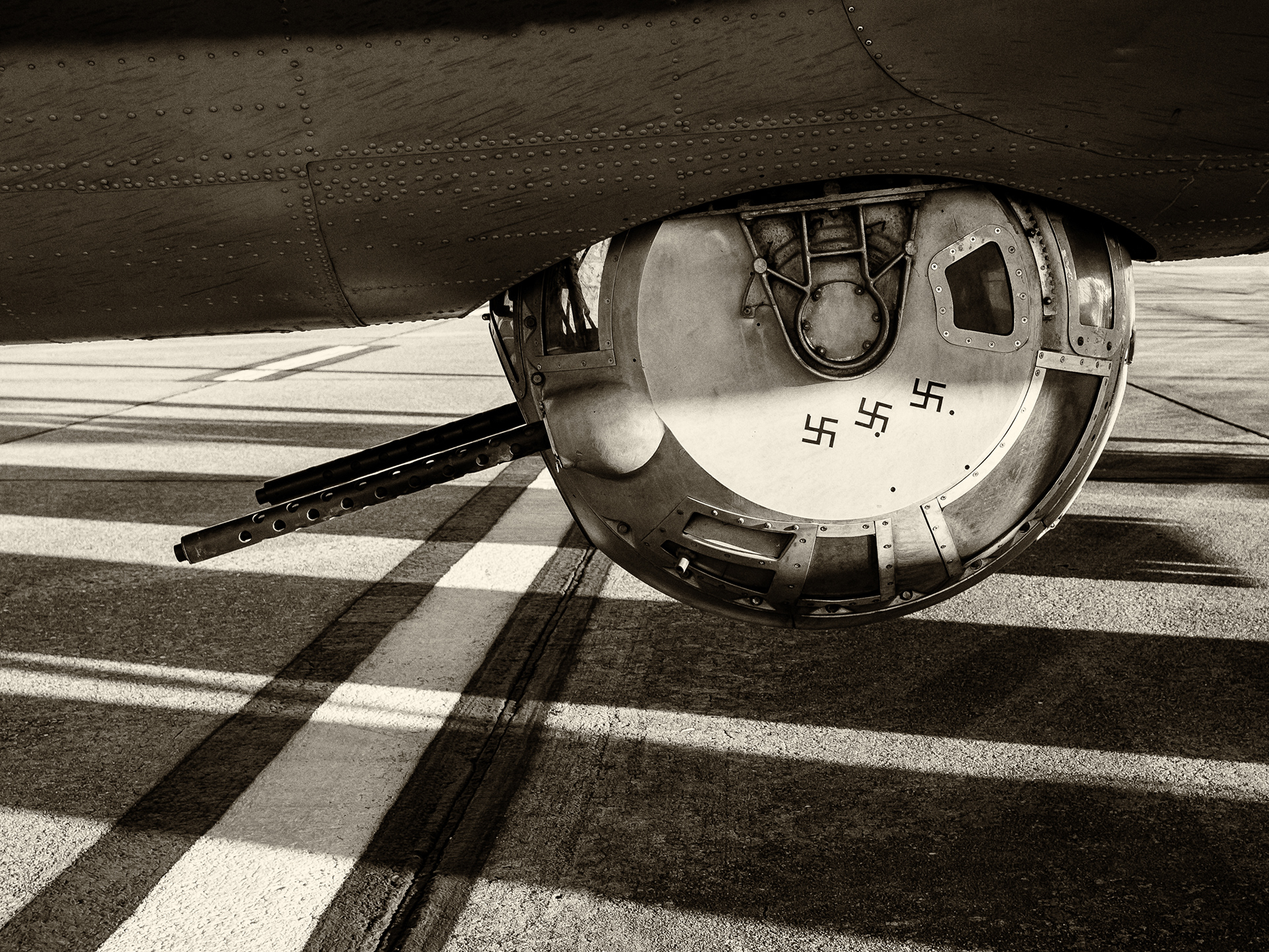 The belly turret of the Texas Raiders, a B-17G Flying Fortress belonging to the Gulf Coast Wing of the Commemorative Air Force and one of only nine still flying.  Taken at the 2014 Wings over Houston Airshow, Texas, USA.  Photo is named after episode 5, season 1 of the Amazing Stories series by Steven Spielberg.