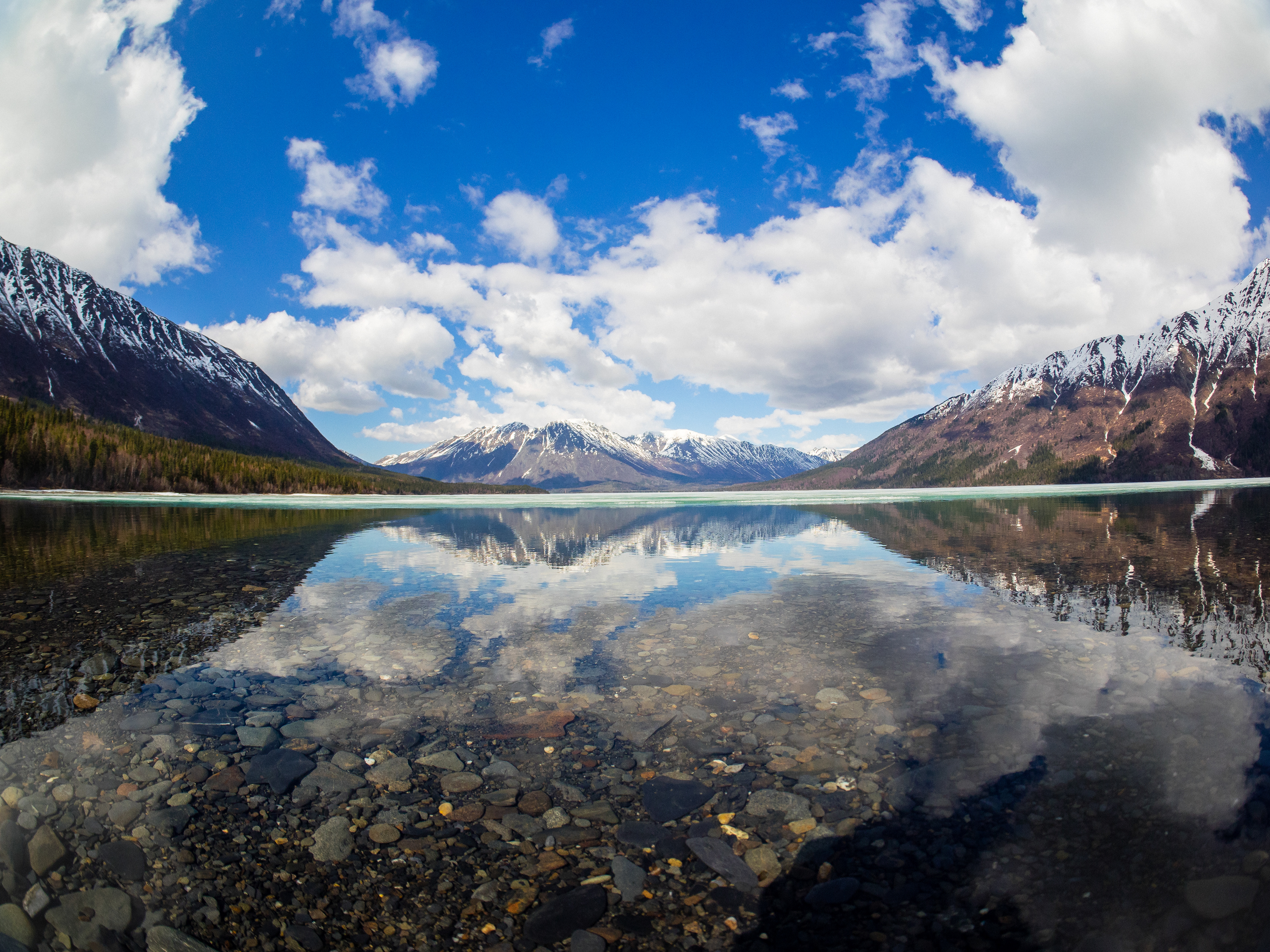 A low perspective view over Kenai Lake in Alaska, USA.
