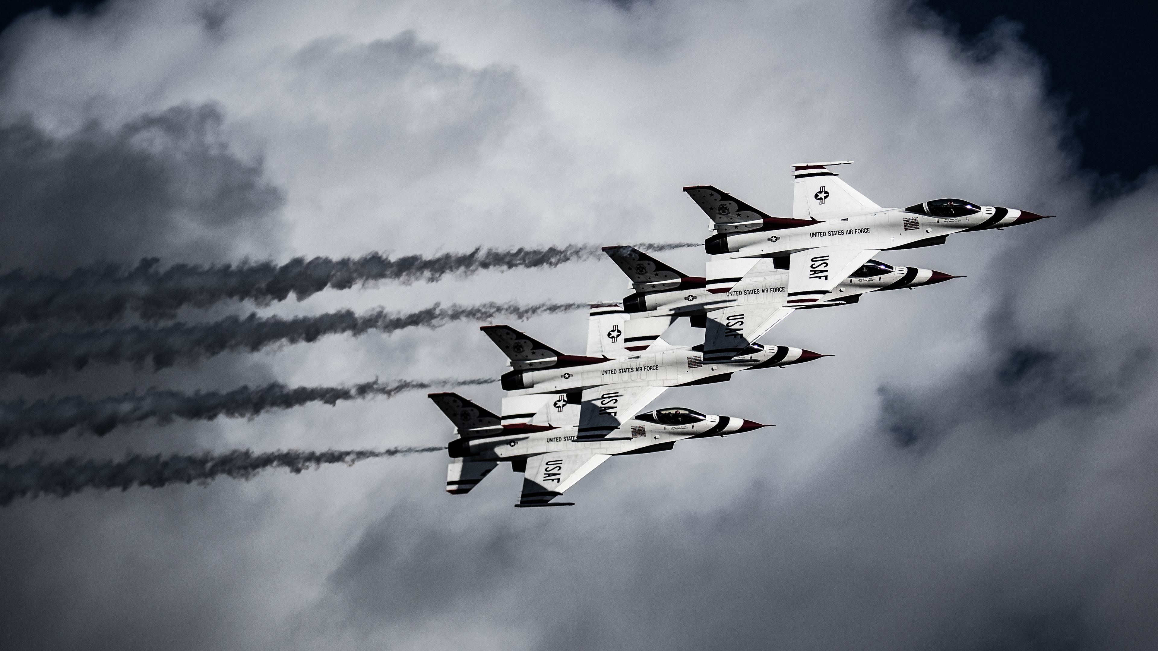 The United States Airforce Thunderbirds flying in formation during the 2017 Wings Over Houston, Houston, Texas, USA.