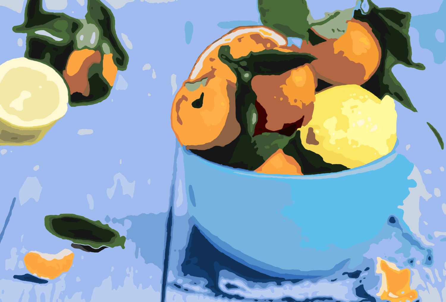 Cool light and warm shadow effect painting in illustarion