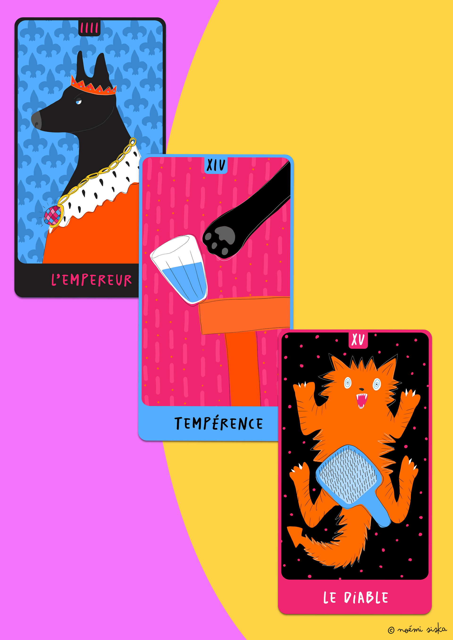 illustration de deck de tarot avec animaux rigolos