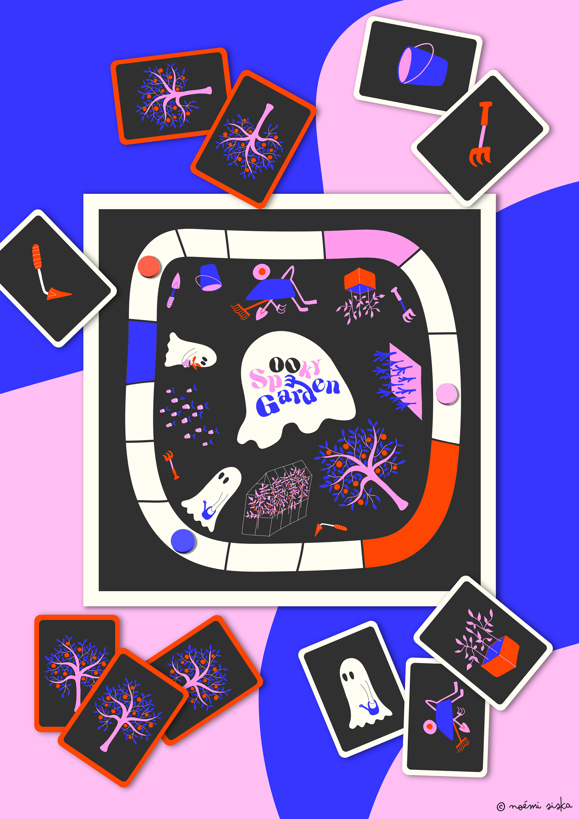 Illustration de jeu de société, halloween, fantômes