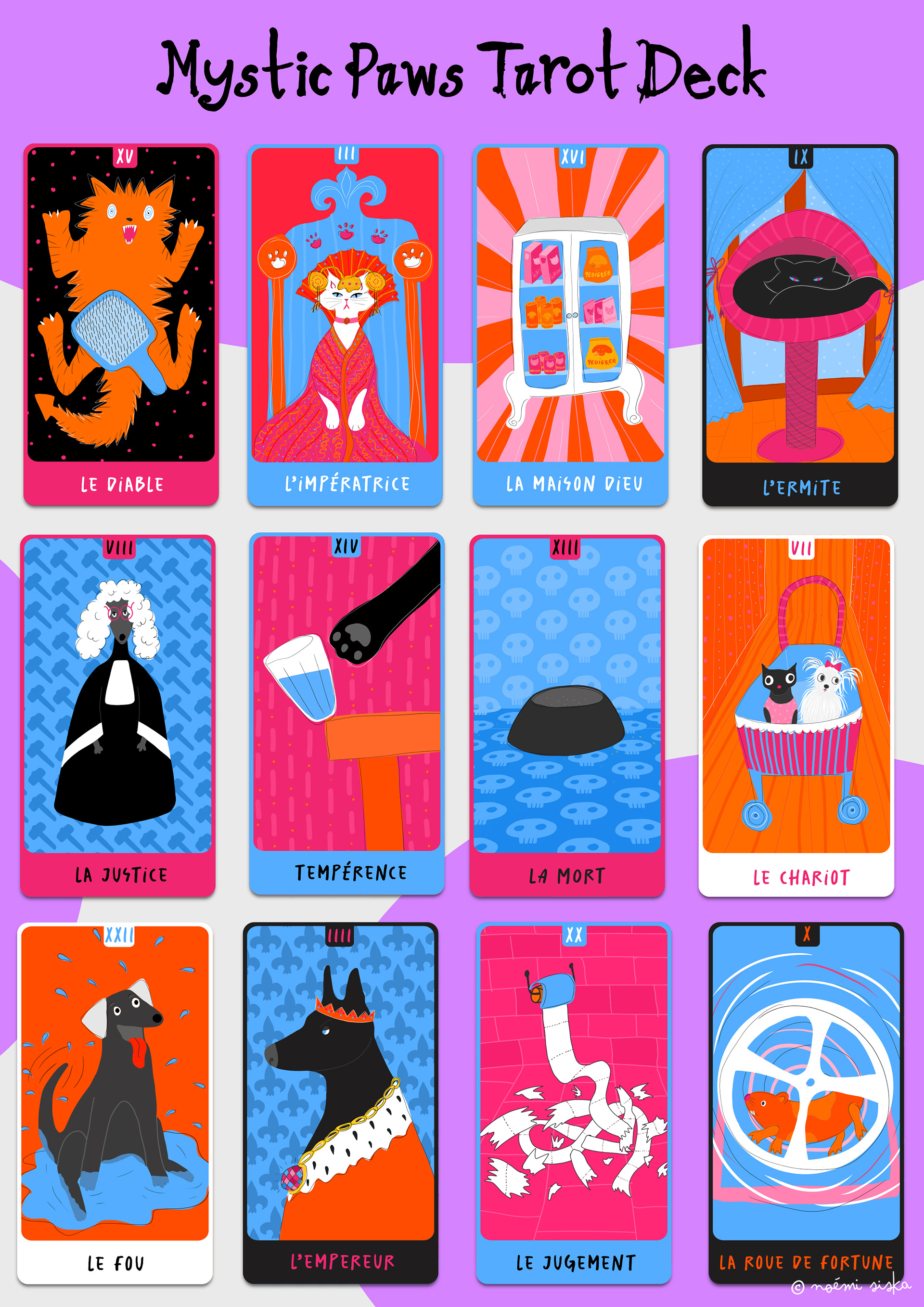 illustration de deck de tarot avec animaux rigolos