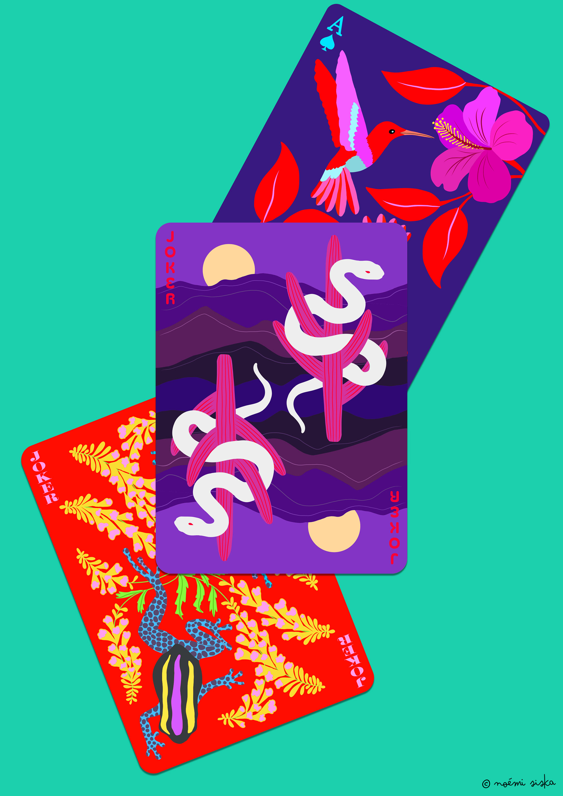illustration très coloré de cartes à jouer thème animaux