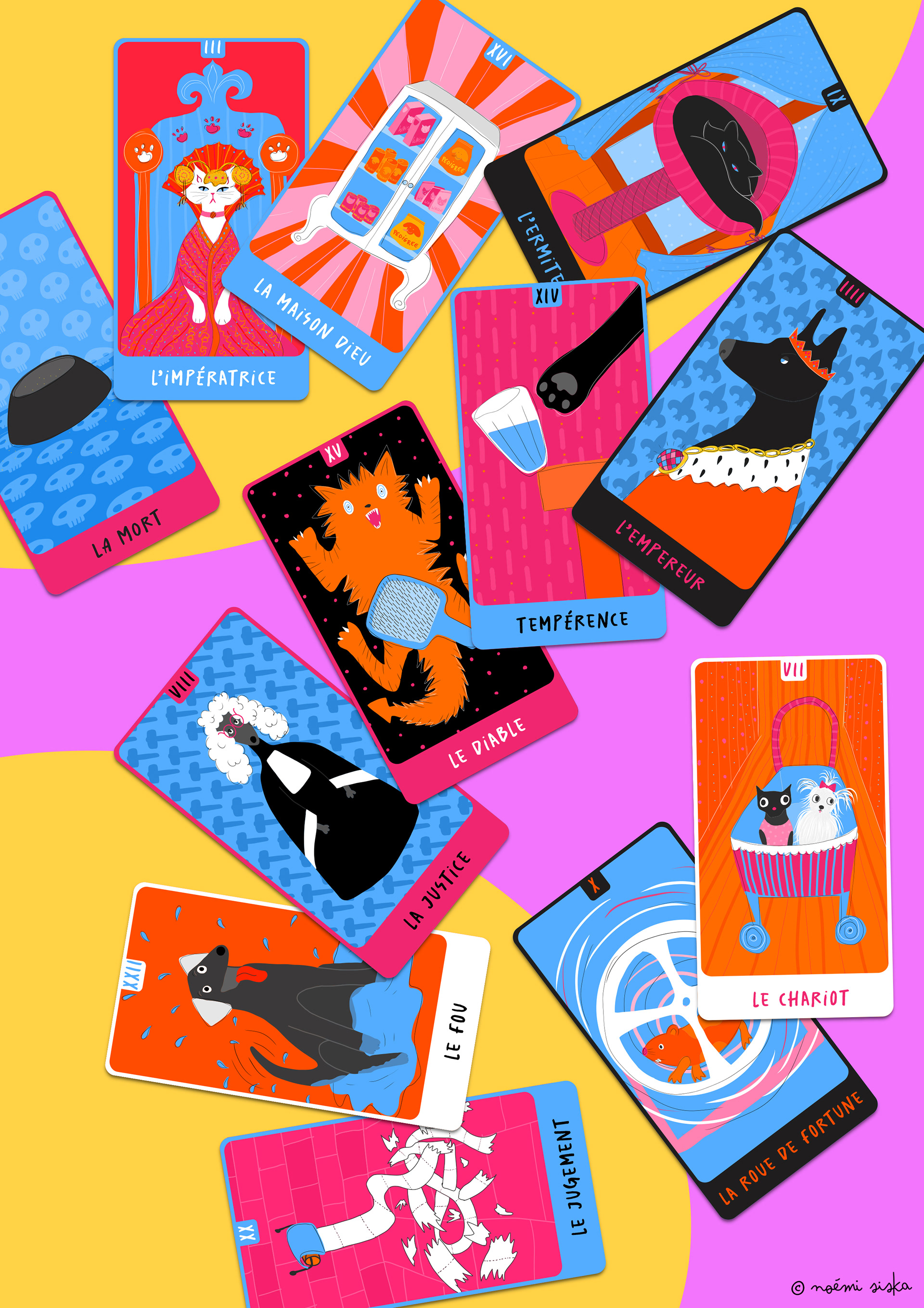 illustration de deck de tarot avec animaux rigolos