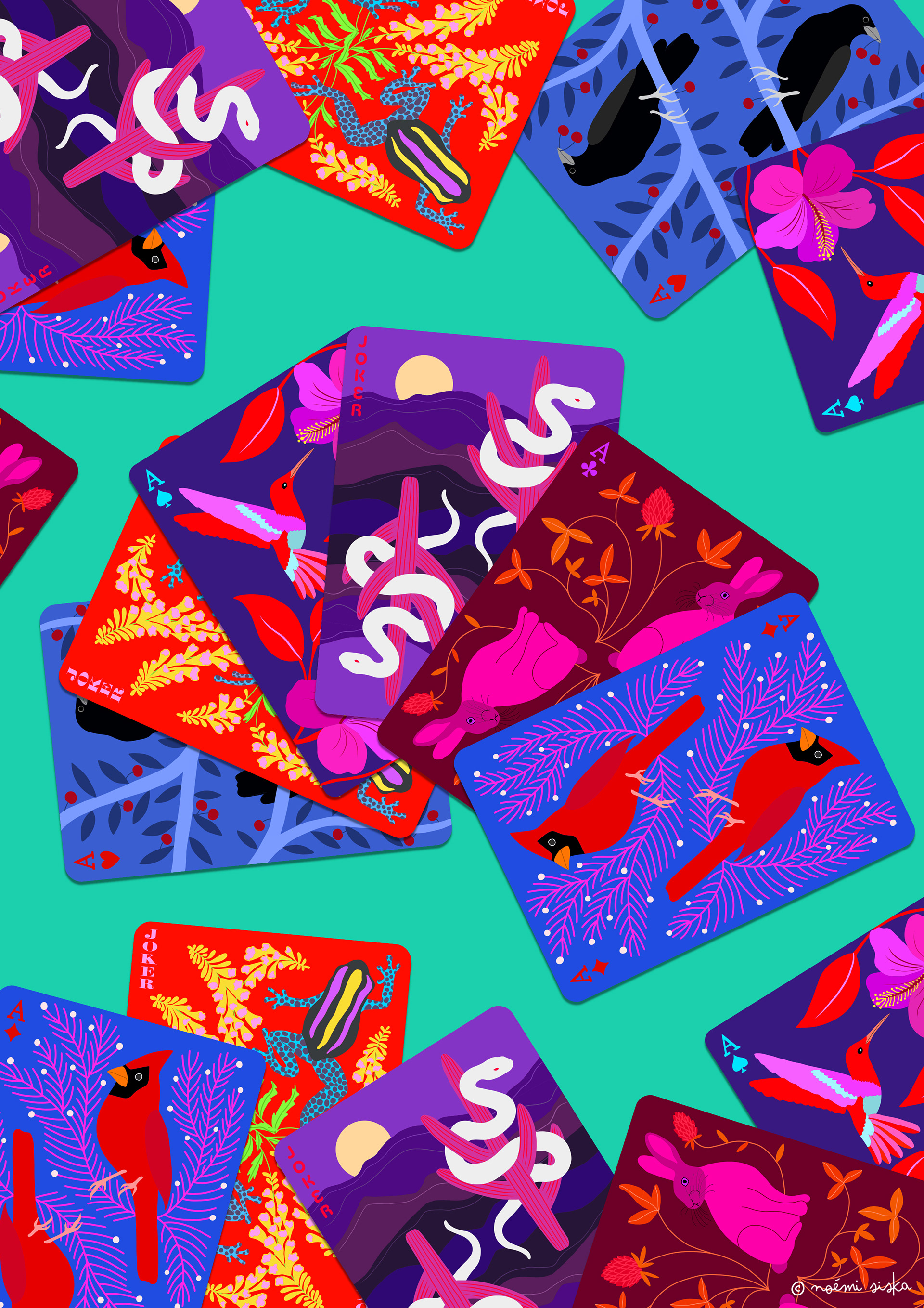 illustration très coloré de cartes à jouer thème animaux