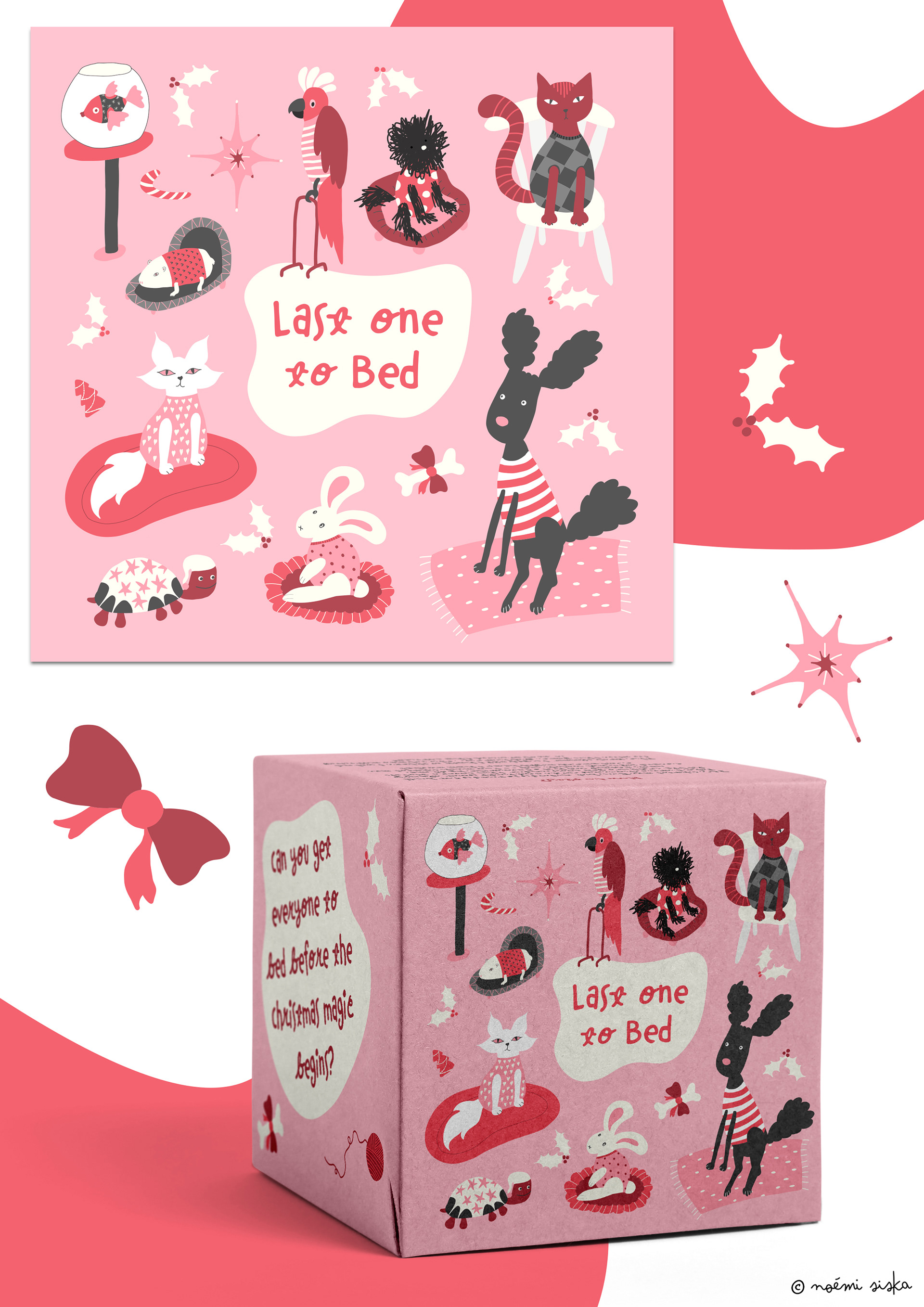 illustration de jeu de société avec animaux, thème de noël