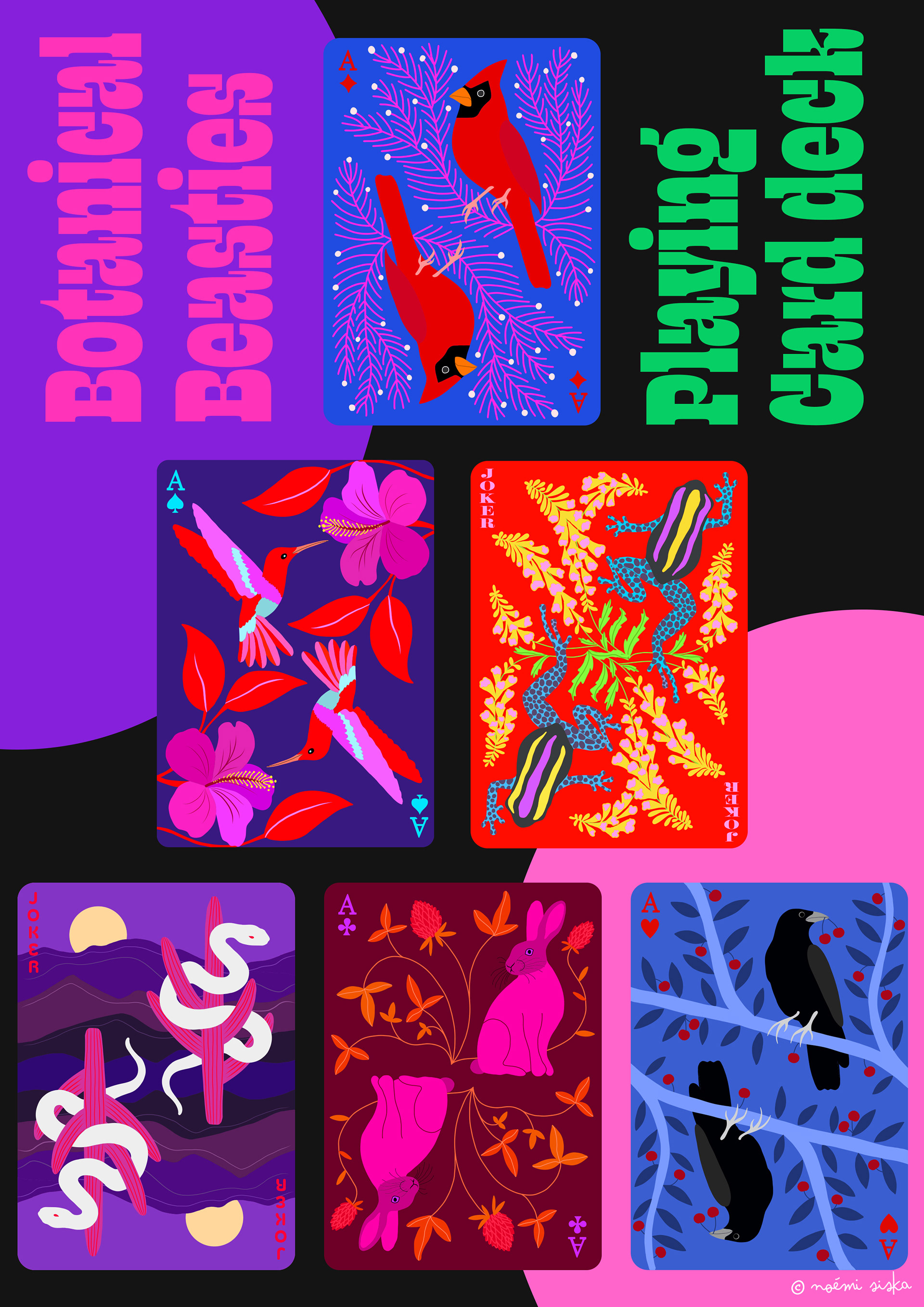 illustration très coloré de cartes à jouer thème animaux