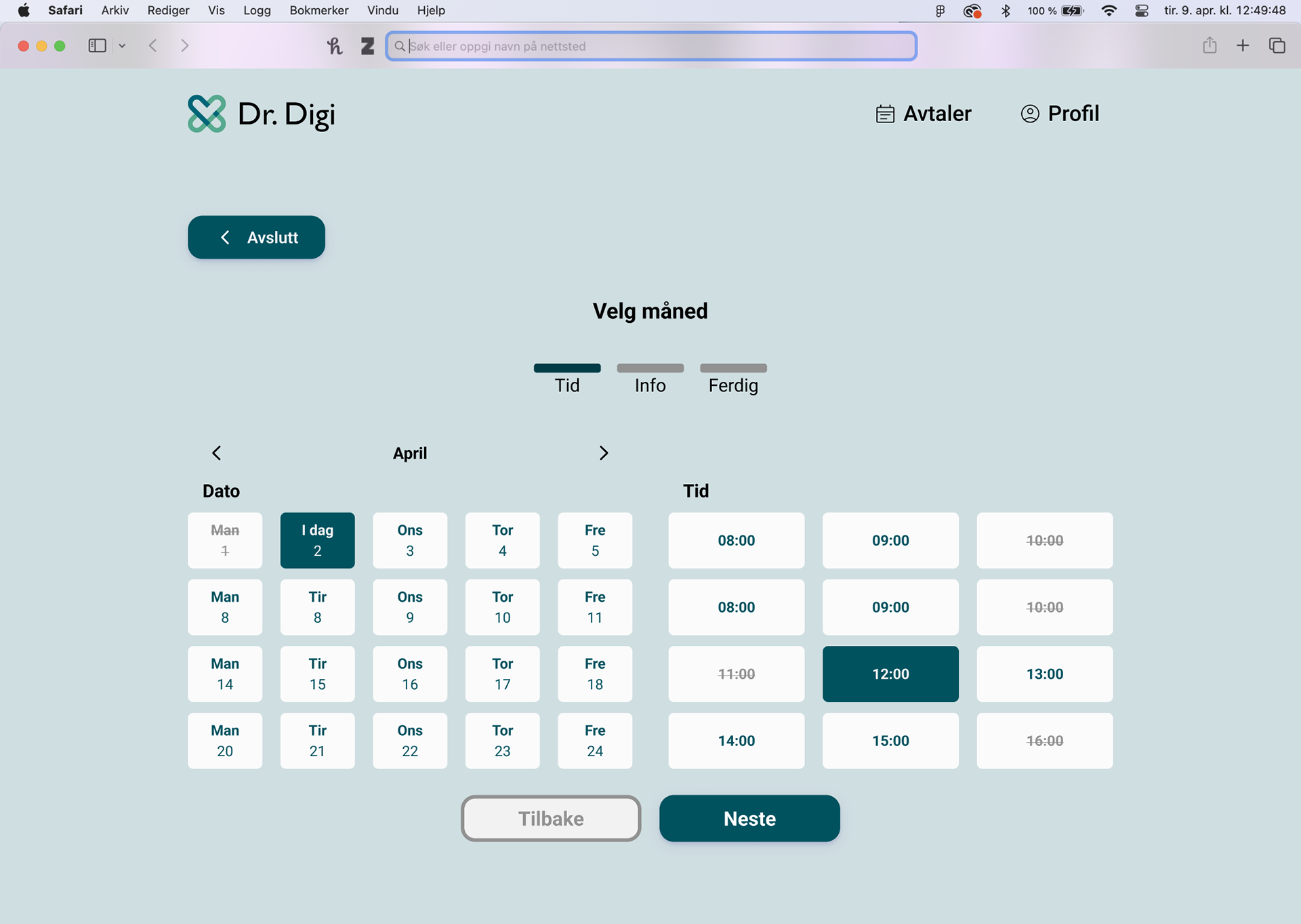Selection of time (booking flow) - Desktop