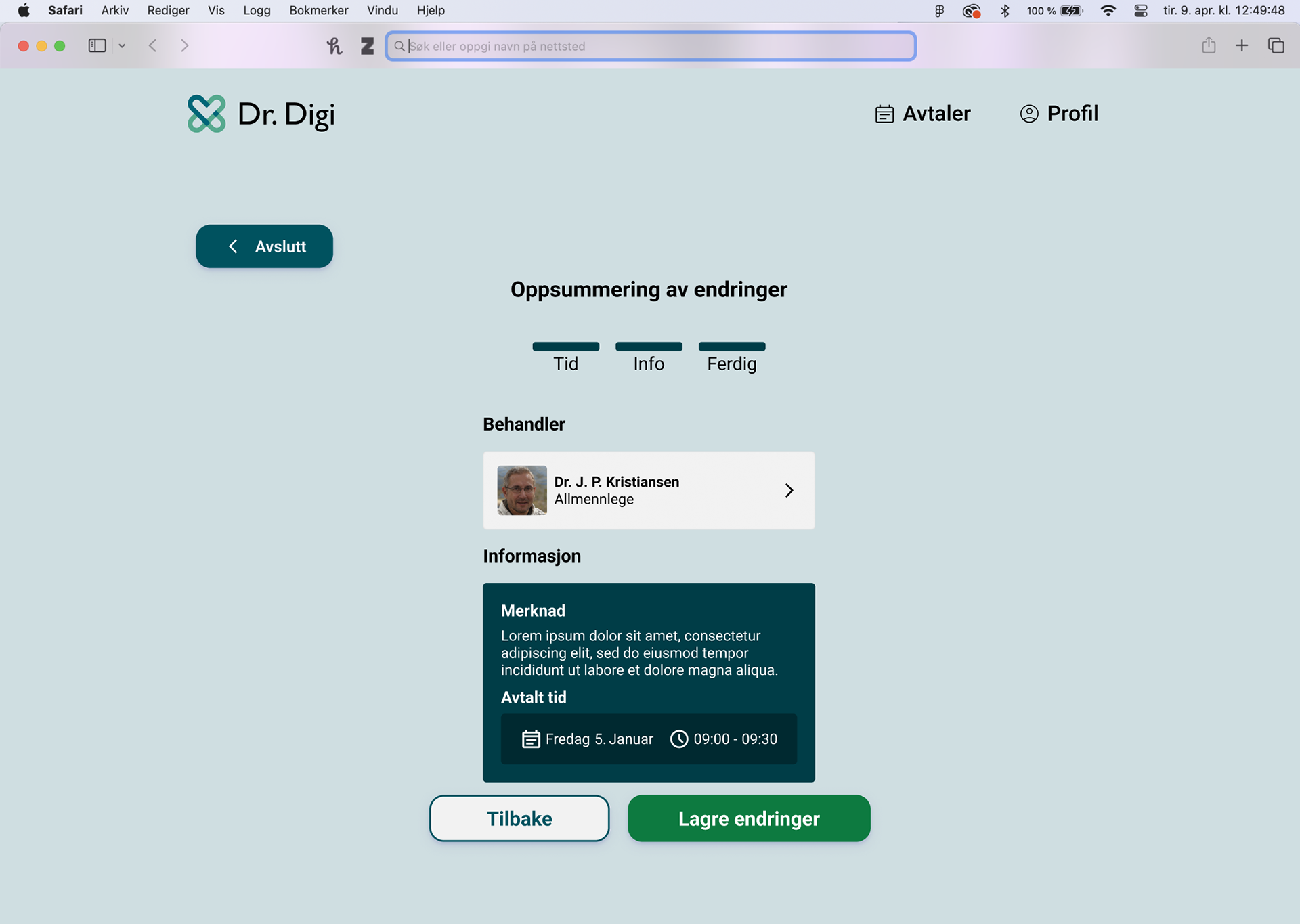 Summary page - Desktop