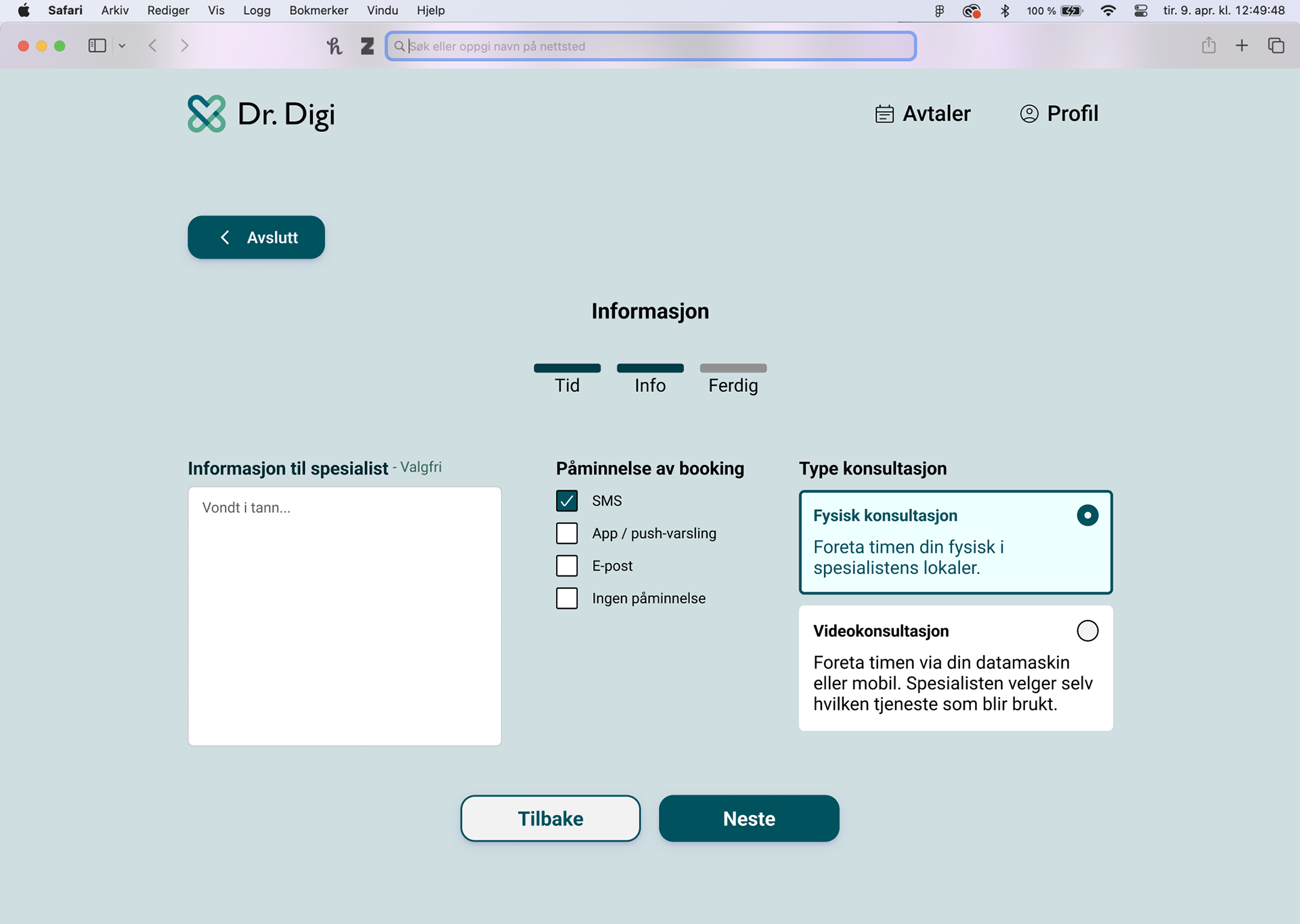 Note to specialist (booking flow) - Desktop