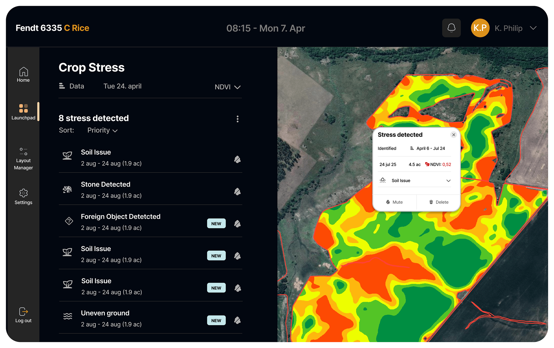Map mode, including yield map and crop stress