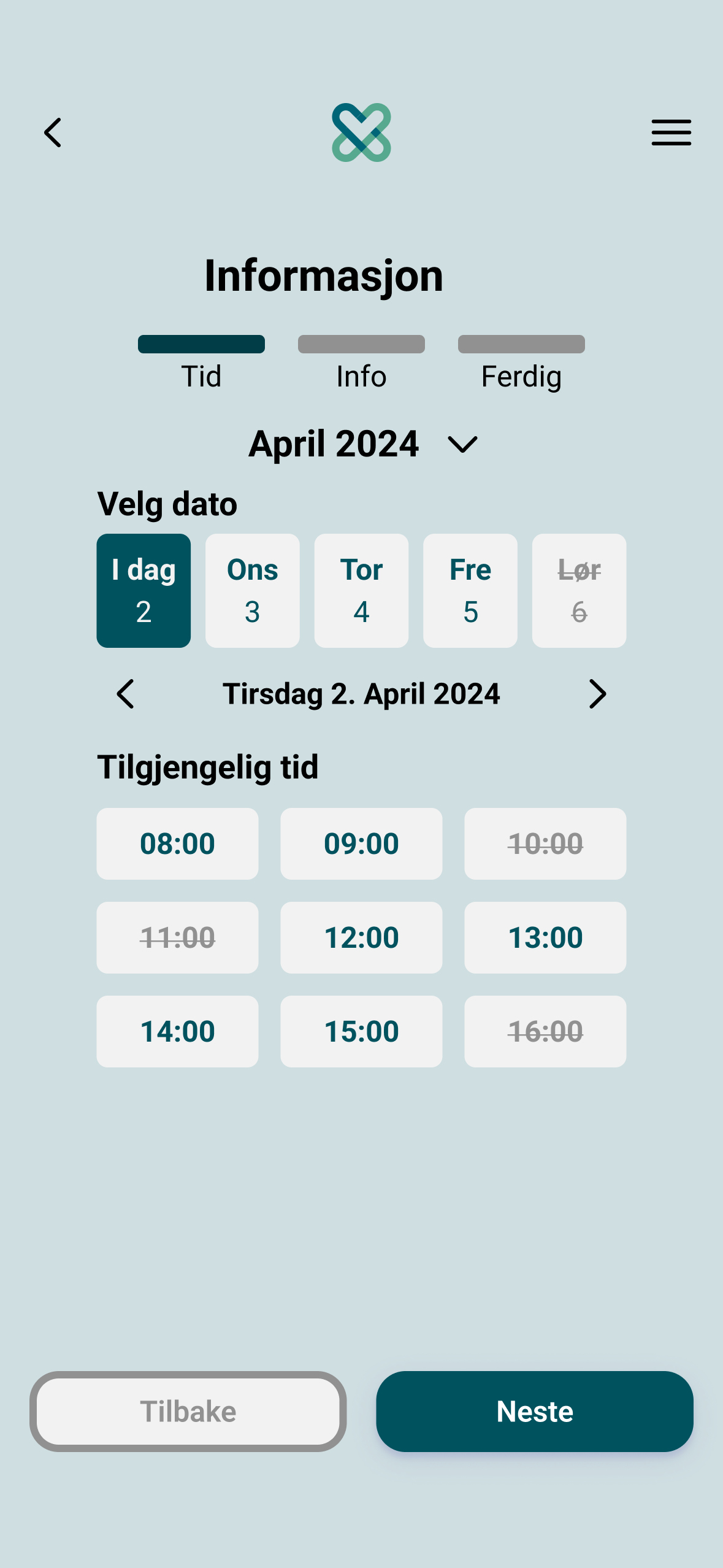 Selection of time (booking process) - Mobile