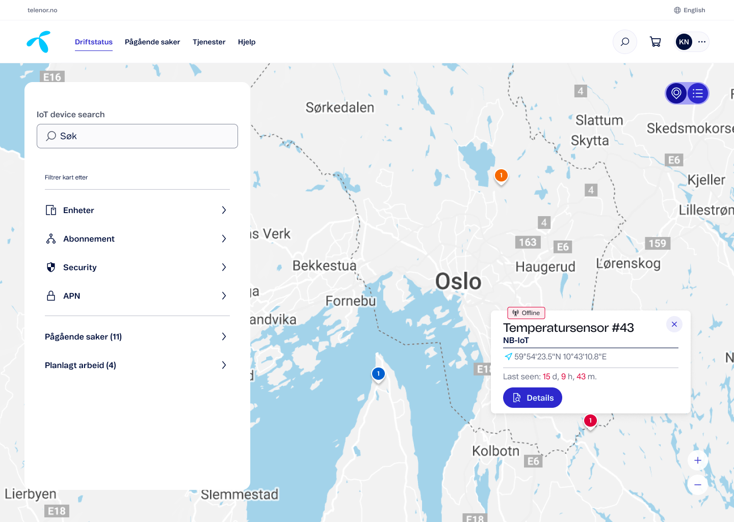 Small device overlay in map and menu on left