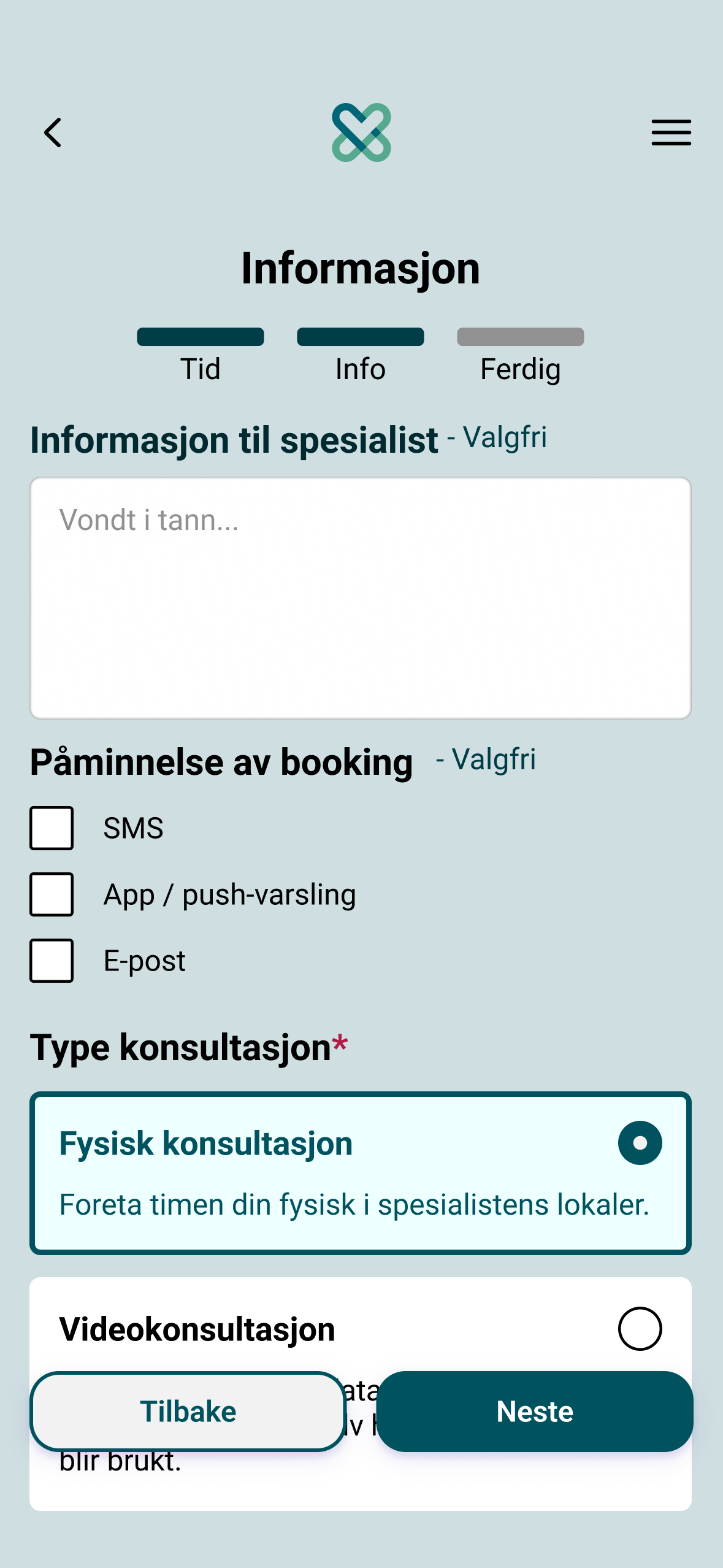 Note to specialist (booking flow) - Mobile