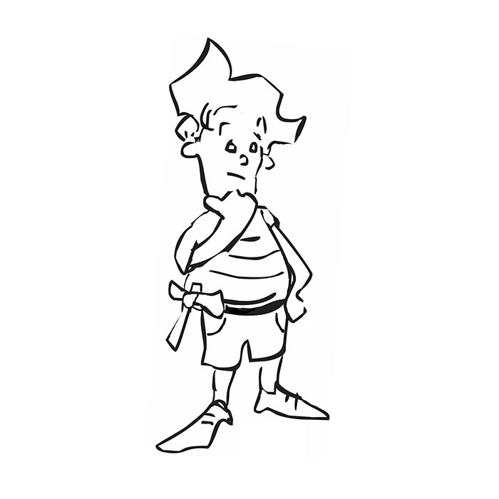 a hand drawn illustration of a young boy wearing a tool belt.
