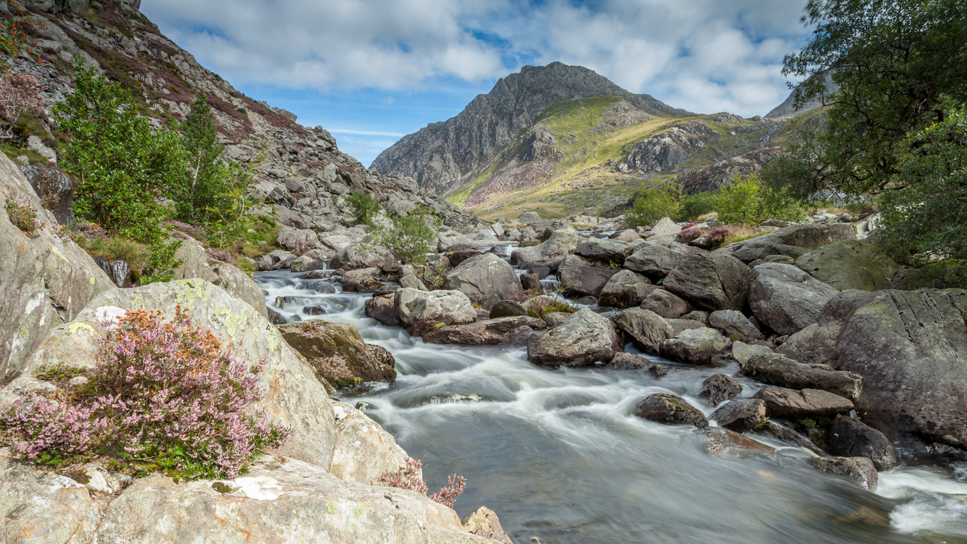 Tryfan &amp; Afon Ogwen, taken with slow shutter speed, summer, Snowdonia, Wales, UK