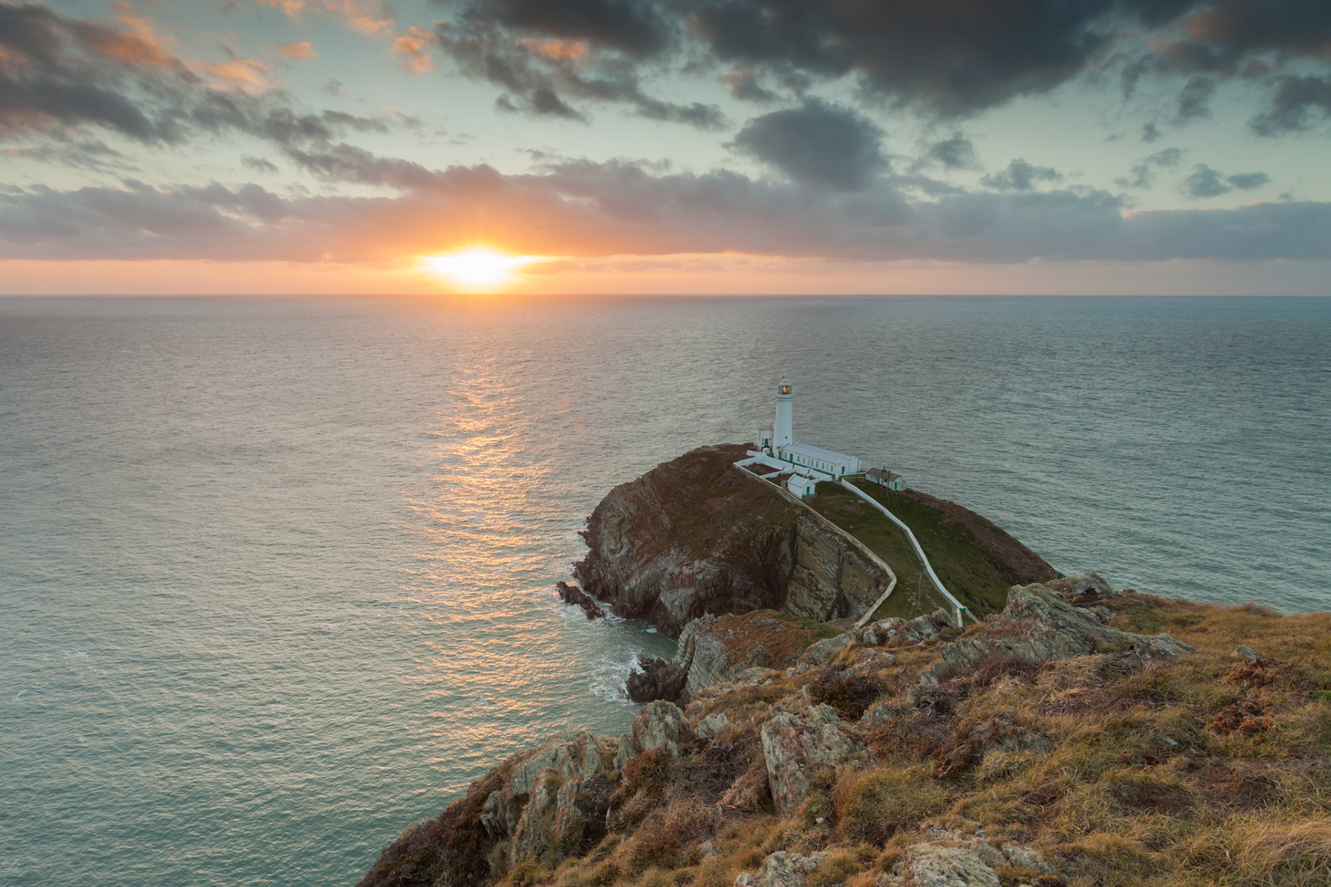 South Stack lighthouse at sunset. Anglesey, Wales, UK