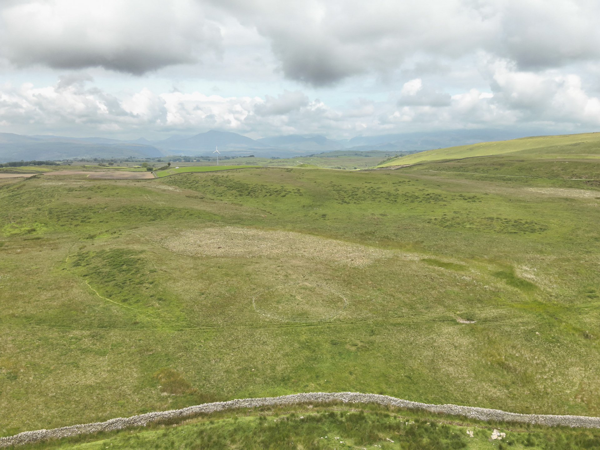 Curlew nest P 1, taken with drone, in the wider landscape. Summer, North Wales, UK.